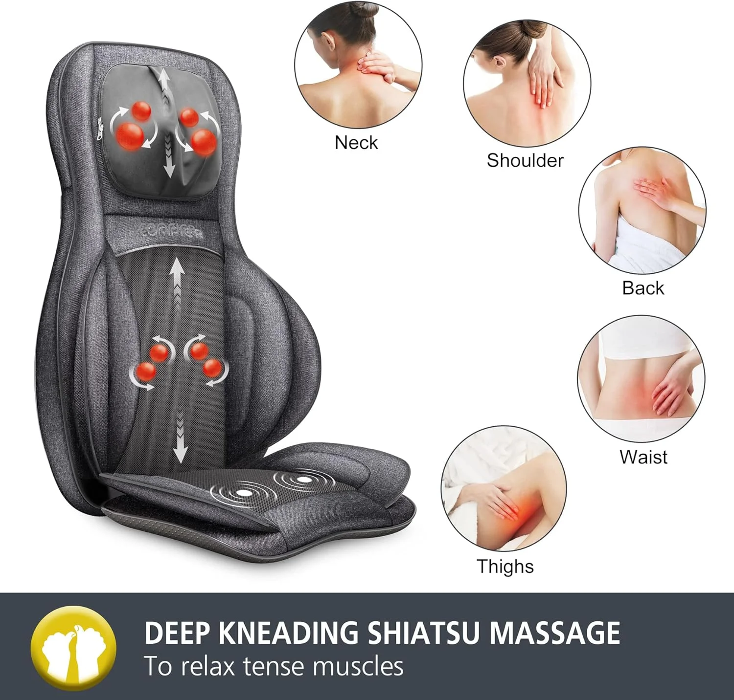 ماساژور گردن و کمر شیاتسو Comfier با گرما، صندلی ماساژور ورزشی 2D/3D، تمام بدن، ماساژور صندلی با گرما و فشار قابل تنظیم، صندلی ماساژور پشتی ماساژور گردن و کمر شیاتسو Comfier با گرما، صندلی ماساژور ورزشی 2D/3D، تمام بدن، ماساژور صندلی با گرما و فشار قابل تنظیم، صندلی ماساژور پشتی