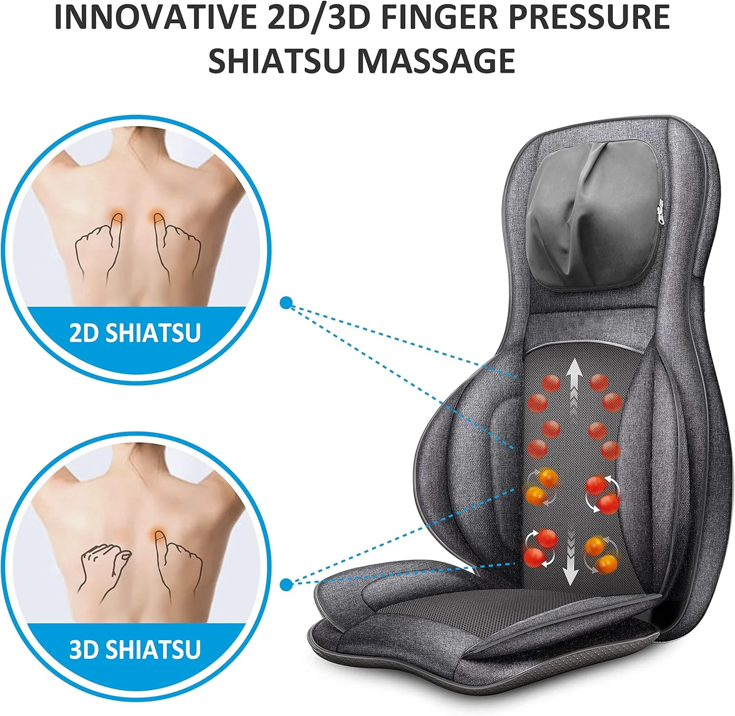 ماساژور گردن و کمر شیاتسو Comfier با گرما، صندلی ماساژور ورزشی 2D/3D، تمام بدن، ماساژور صندلی با گرما و فشار قابل تنظیم، صندلی ماساژور پشتی ماساژور گردن و کمر شیاتسو Comfier با گرما، صندلی ماساژور ورزشی 2D/3D، تمام بدن، ماساژور صندلی با گرما و فشار قابل تنظیم، صندلی ماساژور پشتی