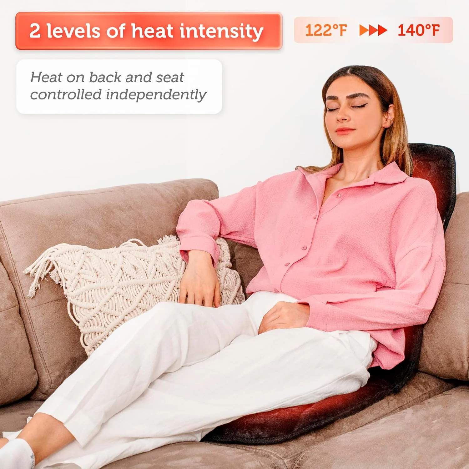 کوسن ماساژور صندلی گرمایشی کامفایر، دارای 10 موتور ویبره، 3 پد گرمایشی، ماساژور پشتی برای صندلی، کوسن ماساژور برای تسکین درد کمر