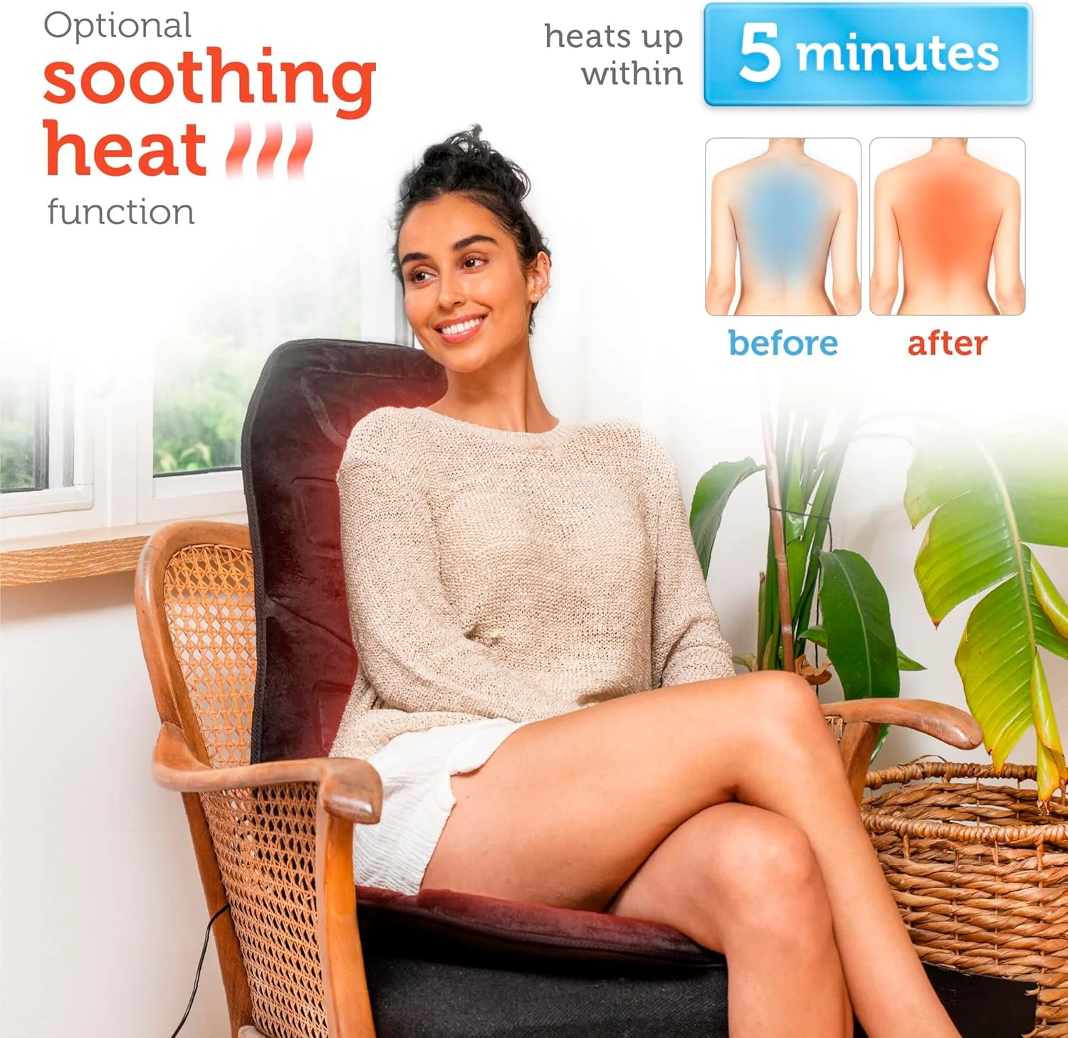 کوسن ماساژور صندلی گرمایشی کامفایر، دارای 10 موتور ویبره، 3 پد گرمایشی، ماساژور پشتی برای صندلی، کوسن ماساژور برای تسکین درد کمر