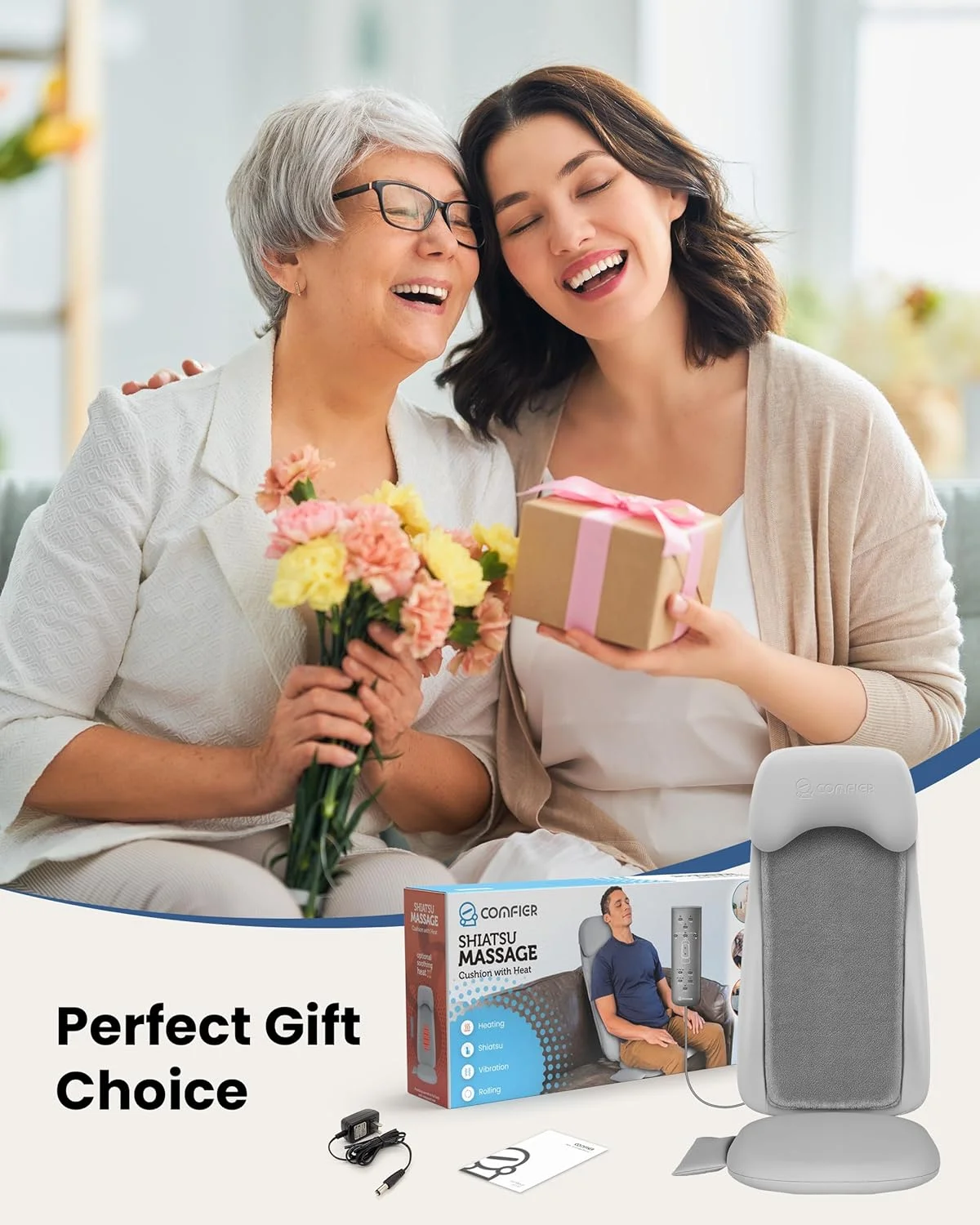 ماساژور شیاتسو کمر گرمایشی کامفیر، ماساژور بافت عمیق با ویبره، کوسن ماساژور شیاتسو 2 بعدی/3 بعدی، پد صندلی ماساژور تمام کمر، هدیه برای