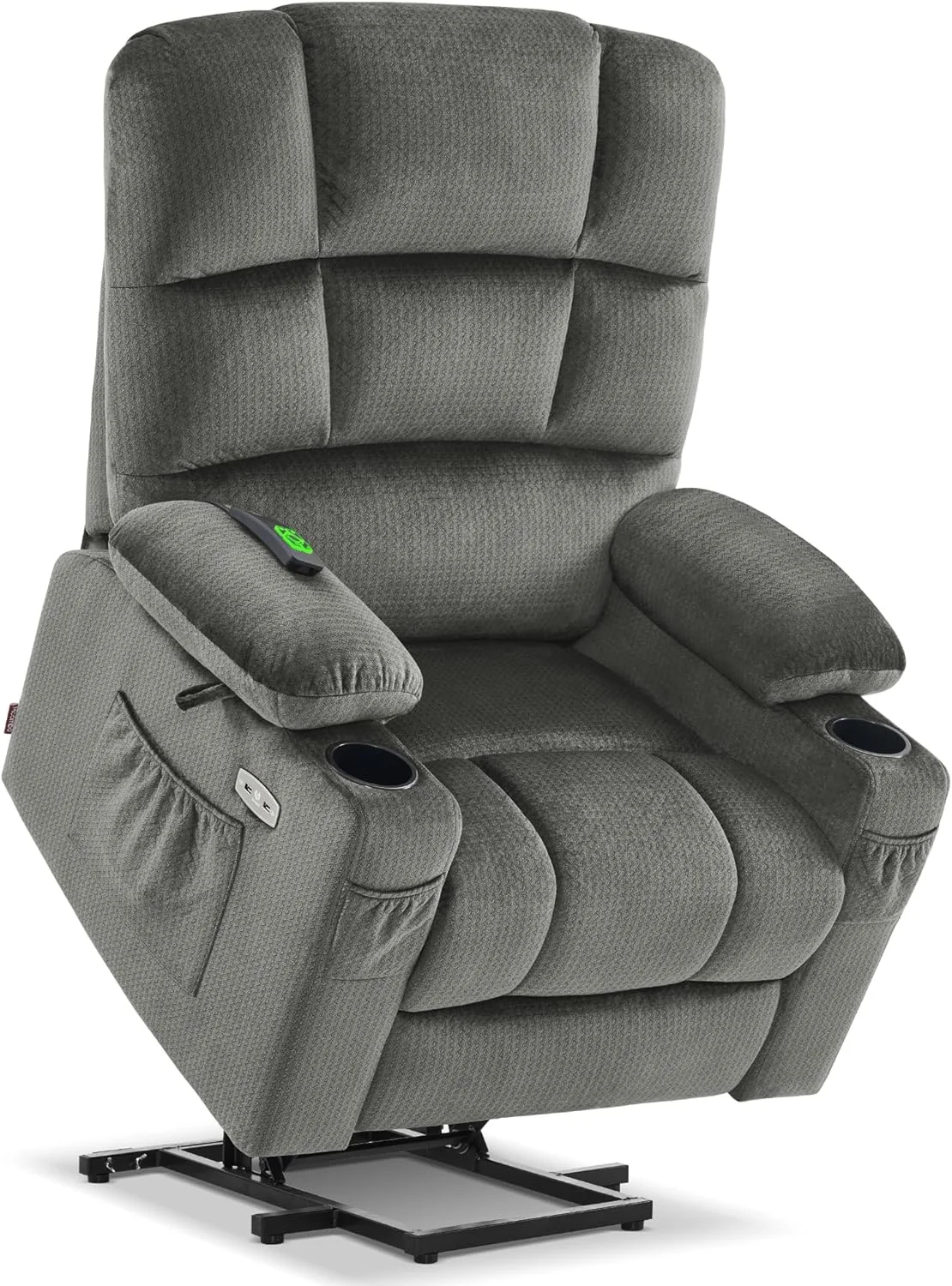 MCombo - صندلی ریلکسی بزرگ دو موتوره با ماساژ و گرمایش برای افراد قد بلند و سالمندان، موقعیت نامحدود، دکمه شروع، پارچه 7680 (خاکستری، بزرگ)