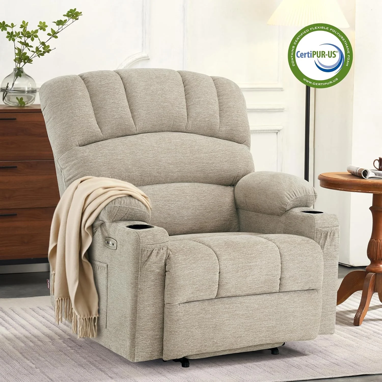 صندلی ریکلایزر برقی MCombo با ماساژ و گرمایش برای سالمندان، دارای جا لیوانی و پورت USB، جیب های جانبی، پارچه R7092 (بژ، بزرگ و پهن) صندلی ریکلایزر برقی MCombo با ماساژ و گرمایش برای سالمندان، دارای جا لیوانی و پورت USB، جیب های جانبی، پارچه R7092 (بژ، بزرگ و پهن)