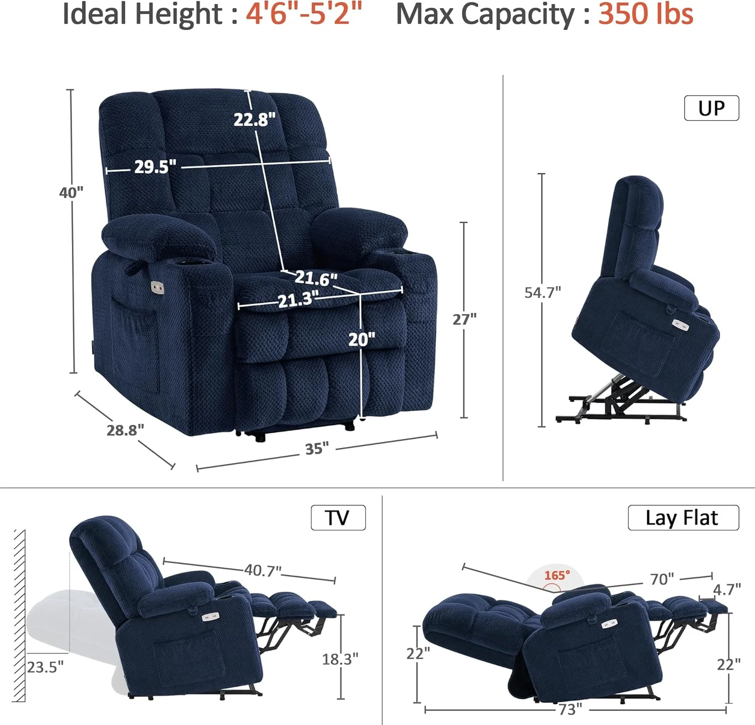 مبل ریلکسی برقی کوچک MCombo با دو موتور، ماساژ و گرمایش برای افراد مسن و ریزنقش، حالت بی نهایت، پورت USB، پارچه مدل 7893 (آبی سرمه ای، کوچک-معمولی) مبل ریلکسی برقی کوچک MCombo با دو موتور، ماساژ و گرمایش برای افراد مسن و ریزنقش، حالت بی نهایت، پورت USB، پارچه مدل 7893 (آبی سرمه ای، کوچک-معمولی)
