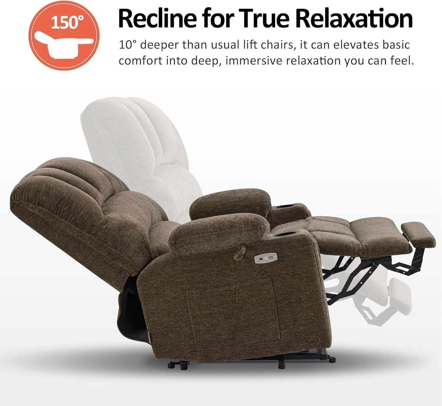 صندلی ریلکسی برقی ماساژور و گرمایشی MCombo مناسب سالمندان بزرگسال، دارای جا لیوانی، پورت USB، جیب های جانبی، جنس پارچه مدل R7096 (متوسط، قهوه ای)