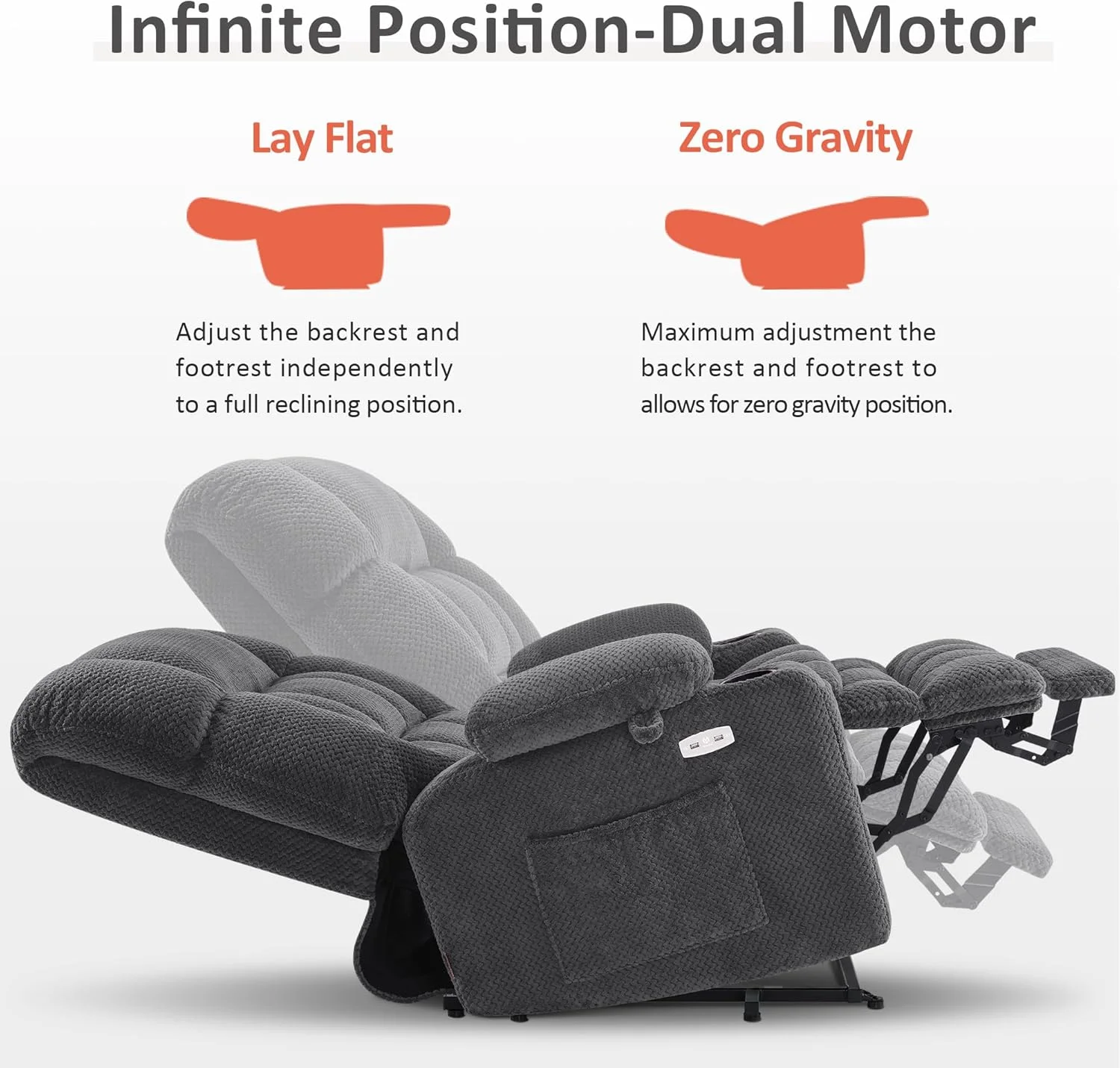 MCombo - صندلی ریکلایزر دو موتوره با ماساژ و گرمایش برای سالمندان بزرگسال، موقعیت بی نهایت، پورت های USB، پارچه R7897 (خاکستری تیره، عرض متوسط) MCombo - صندلی ریکلایزر دو موتوره با ماساژ و گرمایش برای سالمندان بزرگسال، موقعیت بی نهایت، پورت های USB، پارچه R7897 (خاکستری تیره، عرض متوسط)