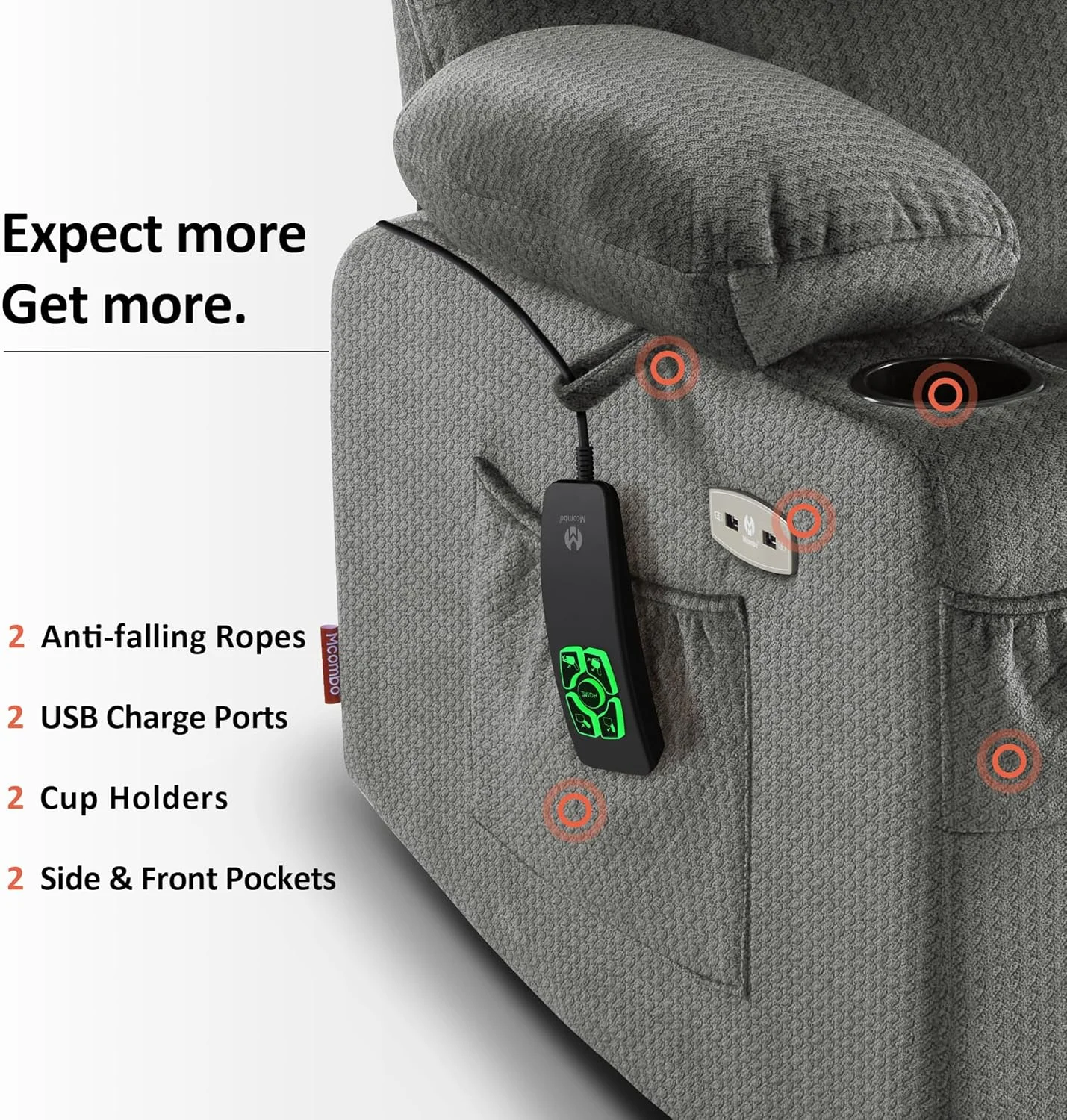 MCombo - صندلی ریلکسی بزرگ دو موتوره با ماساژ و گرمایش برای افراد قد بلند و سالمندان، موقعیت نامحدود، دکمه شروع، پارچه 7680 (خاکستری، بزرگ) MCombo - صندلی ریلکسی بزرگ دو موتوره با ماساژ و گرمایش برای افراد قد بلند و سالمندان، موقعیت نامحدود، دکمه شروع، پارچه 7680 (خاکستری، بزرگ)