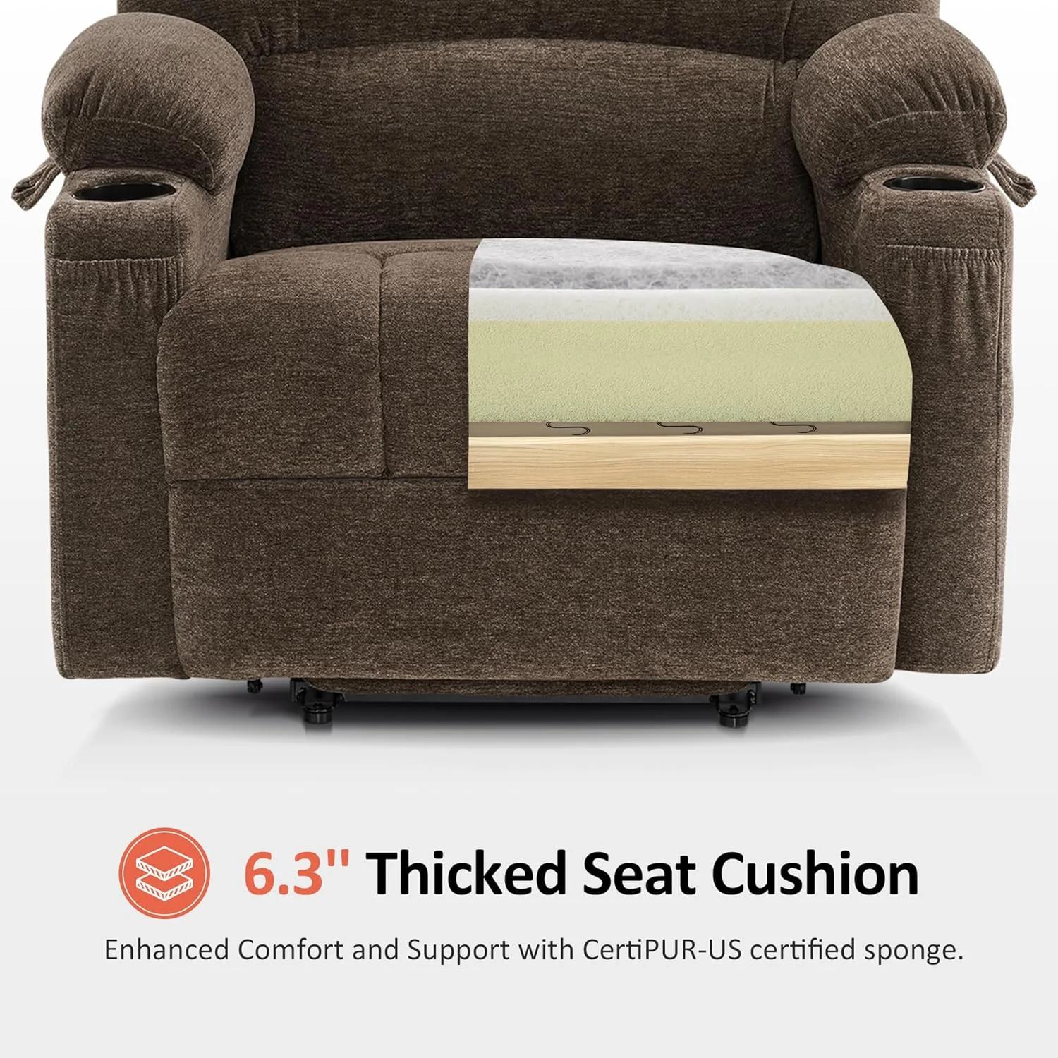 صندلی ریلکسی برقی ماساژور و گرمایشی MCombo مناسب سالمندان بزرگسال، دارای جا لیوانی، پورت USB، جیب های جانبی، جنس پارچه مدل R7096 (متوسط، قهوه ای)