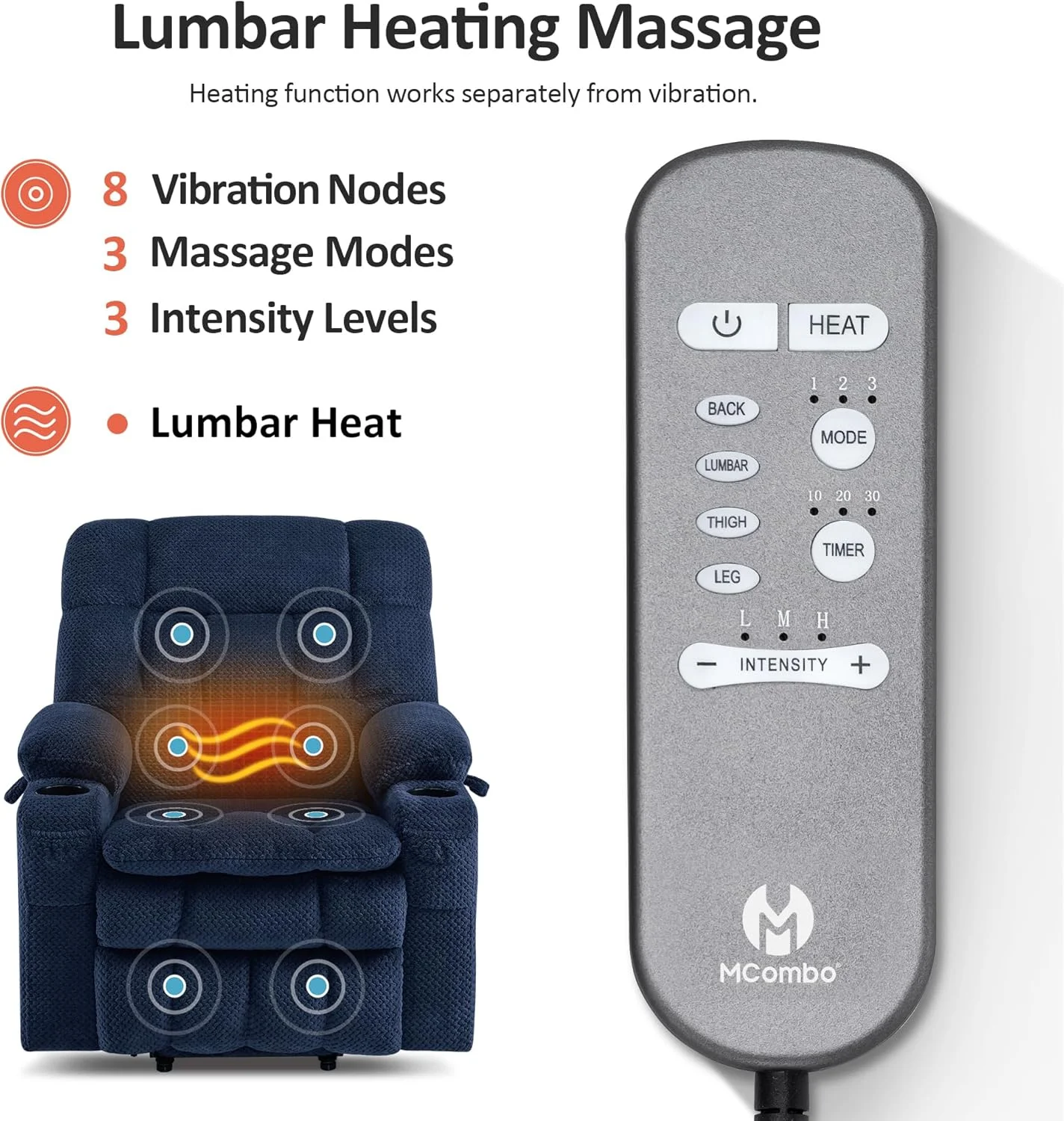 مبل ریلکسی برقی کوچک MCombo با دو موتور، ماساژ و گرمایش برای افراد مسن و ریزنقش، حالت بی نهایت، پورت USB، پارچه مدل 7893 (آبی سرمه ای، کوچک-معمولی) مبل ریلکسی برقی کوچک MCombo با دو موتور، ماساژ و گرمایش برای افراد مسن و ریزنقش، حالت بی نهایت، پورت USB، پارچه مدل 7893 (آبی سرمه ای، کوچک-معمولی)