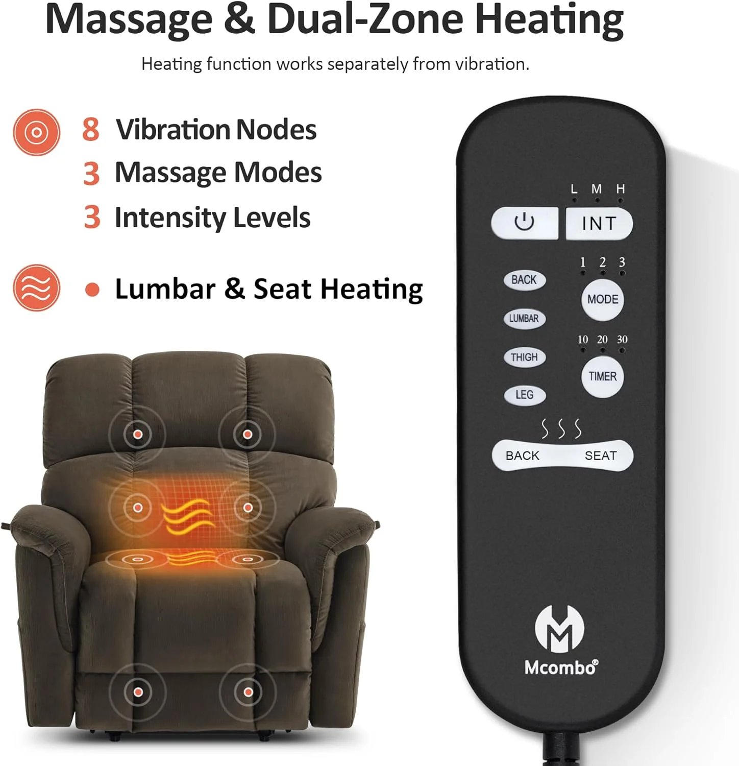 MCombo - صندلی ریلکسی ماساژور حرارتی دو موتوره برای سالمندان، موقعیت بی نهایت، پورت های USB، پارچه R7166 (قهوه ای، بزرگ و پهن) MCombo - صندلی ریلکسی ماساژور حرارتی دو موتوره برای سالمندان، موقعیت بی نهایت، پورت های USB، پارچه R7166 (قهوه ای، بزرگ و پهن)