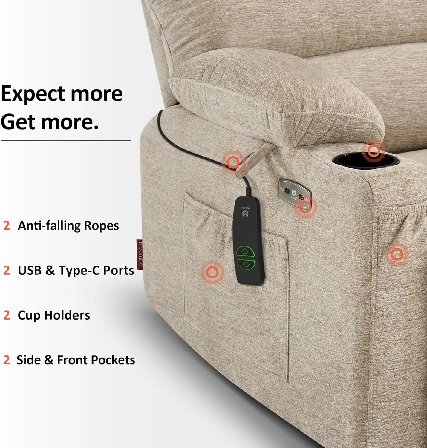 صندلی ریکلایزر برقی MCombo با ماساژ و گرمایش برای سالمندان، دارای جا لیوانی و پورت USB، جیب های جانبی، پارچه R7092 (بژ، بزرگ و پهن) صندلی ریکلایزر برقی MCombo با ماساژ و گرمایش برای سالمندان، دارای جا لیوانی و پورت USB، جیب های جانبی، پارچه R7092 (بژ، بزرگ و پهن)