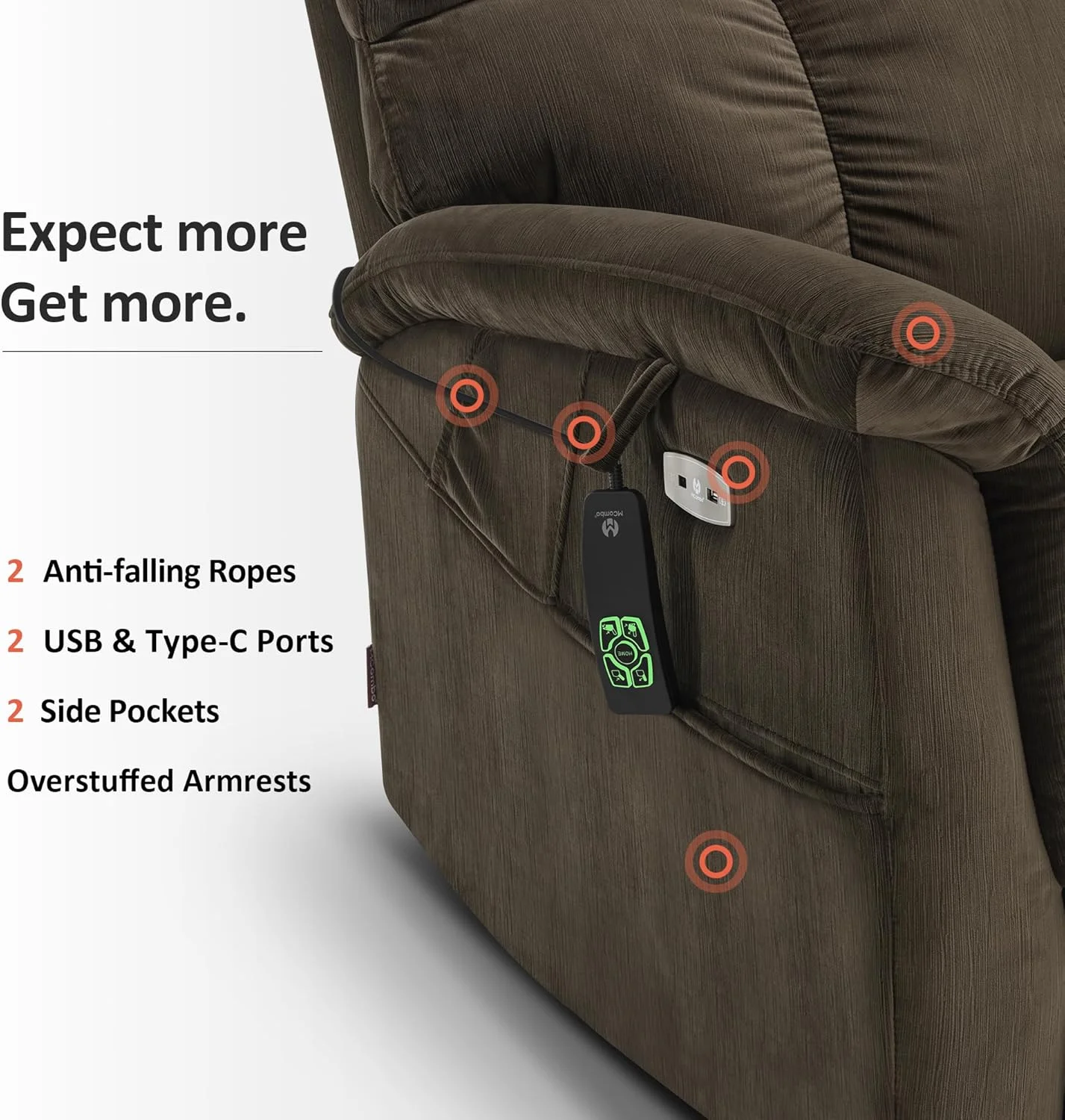 MCombo - صندلی ریلکسی ماساژور حرارتی دو موتوره برای سالمندان، موقعیت بی نهایت، پورت های USB، پارچه R7166 (قهوه ای، بزرگ و پهن) MCombo - صندلی ریلکسی ماساژور حرارتی دو موتوره برای سالمندان، موقعیت بی نهایت، پورت های USB، پارچه R7166 (قهوه ای، بزرگ و پهن)