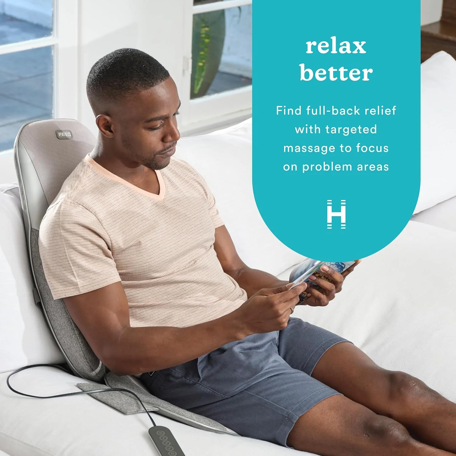 کوسن ماساژور شیاتسو + ورزشی و ویبره ای هومدیکس با گرما، ورز عمیق، ریموت کنترل دستی، امواج ویبره ای کمری، 3 ناحیه ماساژ، بالا، پایین، کل کمر، مناسب برای اکثر صندلی ها، پارچه درجه یک