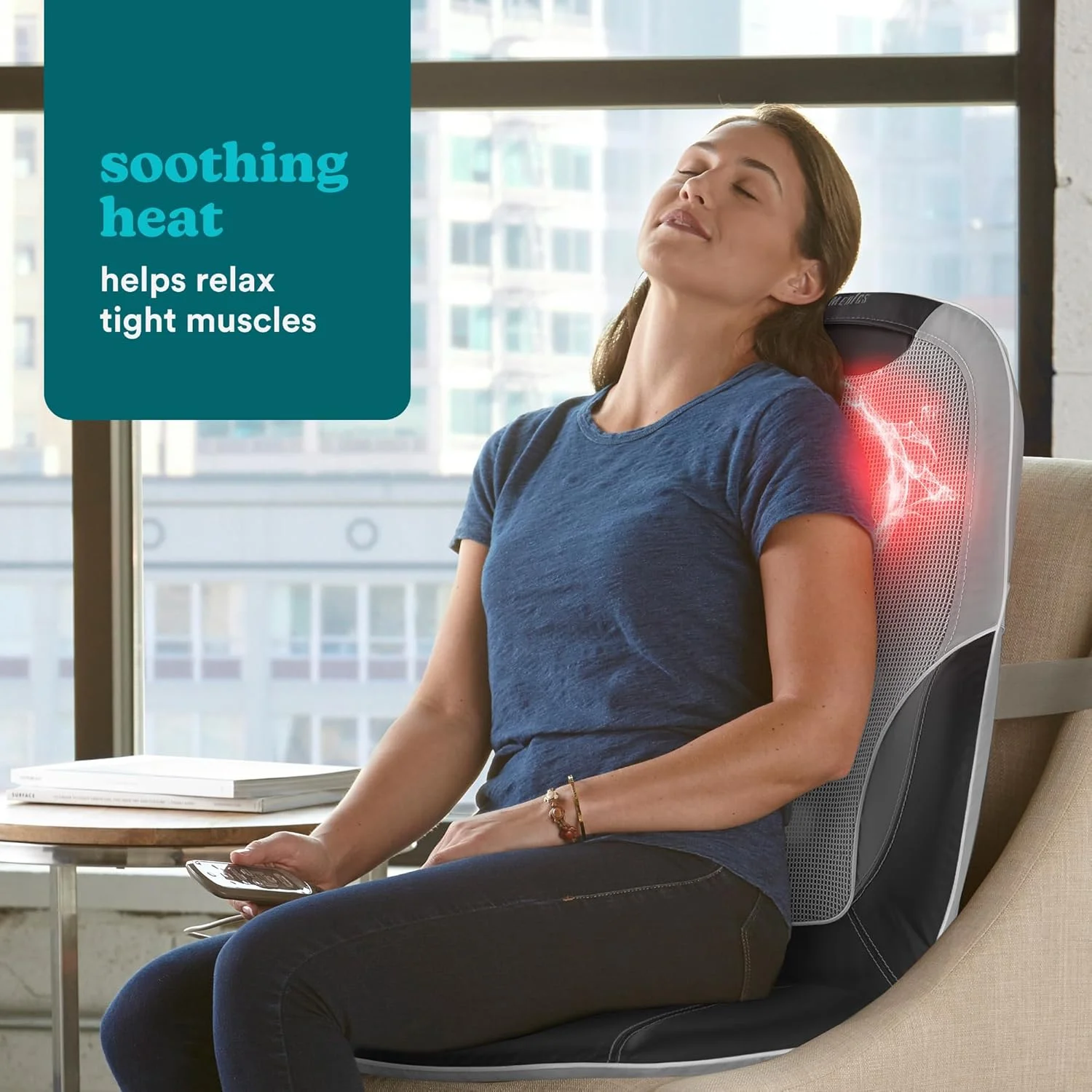 ماساژور شیاتسو برقی کمر و شانه هومدیکس ShiatsuMax 2.0 با گرمایش، پشتیبانی از شانه، کمر و قسمت بالای پا با ویبره چرخشی برای تسکین عمیق عضلات، زیر سری قابل تنظیم و روکش پشتی - خاکستری