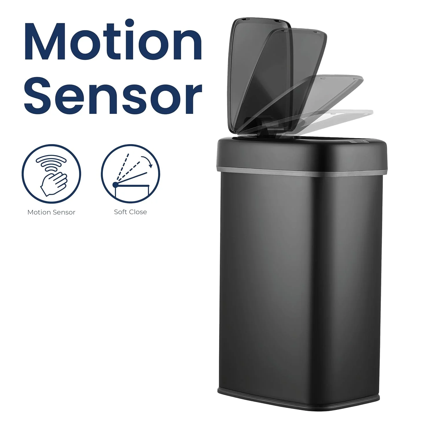 سطل زباله اتوماتیک سنسور حرکتی بدون لمس بیضی شکل NINESTARS DZT-50-16BSS با درب مشکی، 50 لیتر / 13 گالن، استیل ضد زنگ سطل زباله اتوماتیک سنسور حرکتی بدون لمس بیضی شکل NINESTARS DZT-50-16BSS با درب مشکی، 50 لیتر / 13 گالن، استیل ضد زنگ