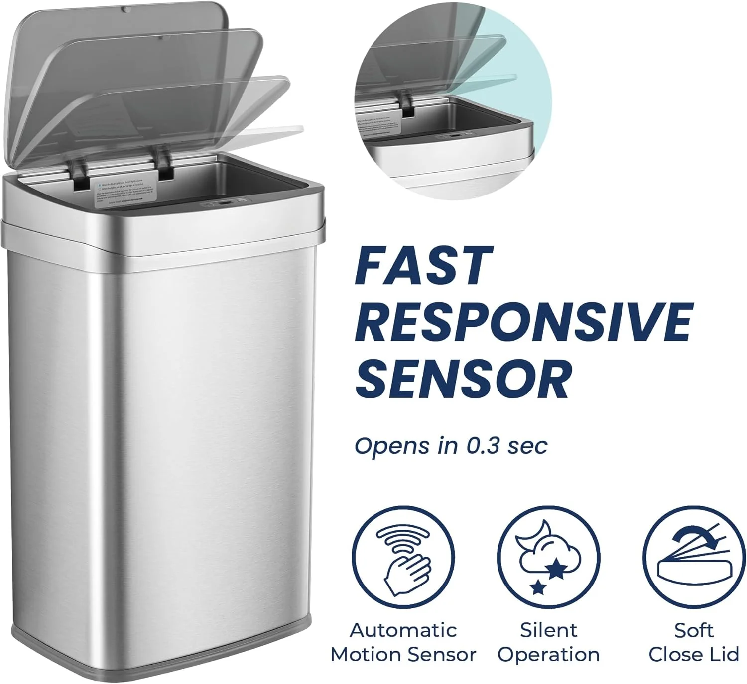 سطل زباله 30 لیتری نقره ای سنسوردار از بین برنده بو NINESTARS