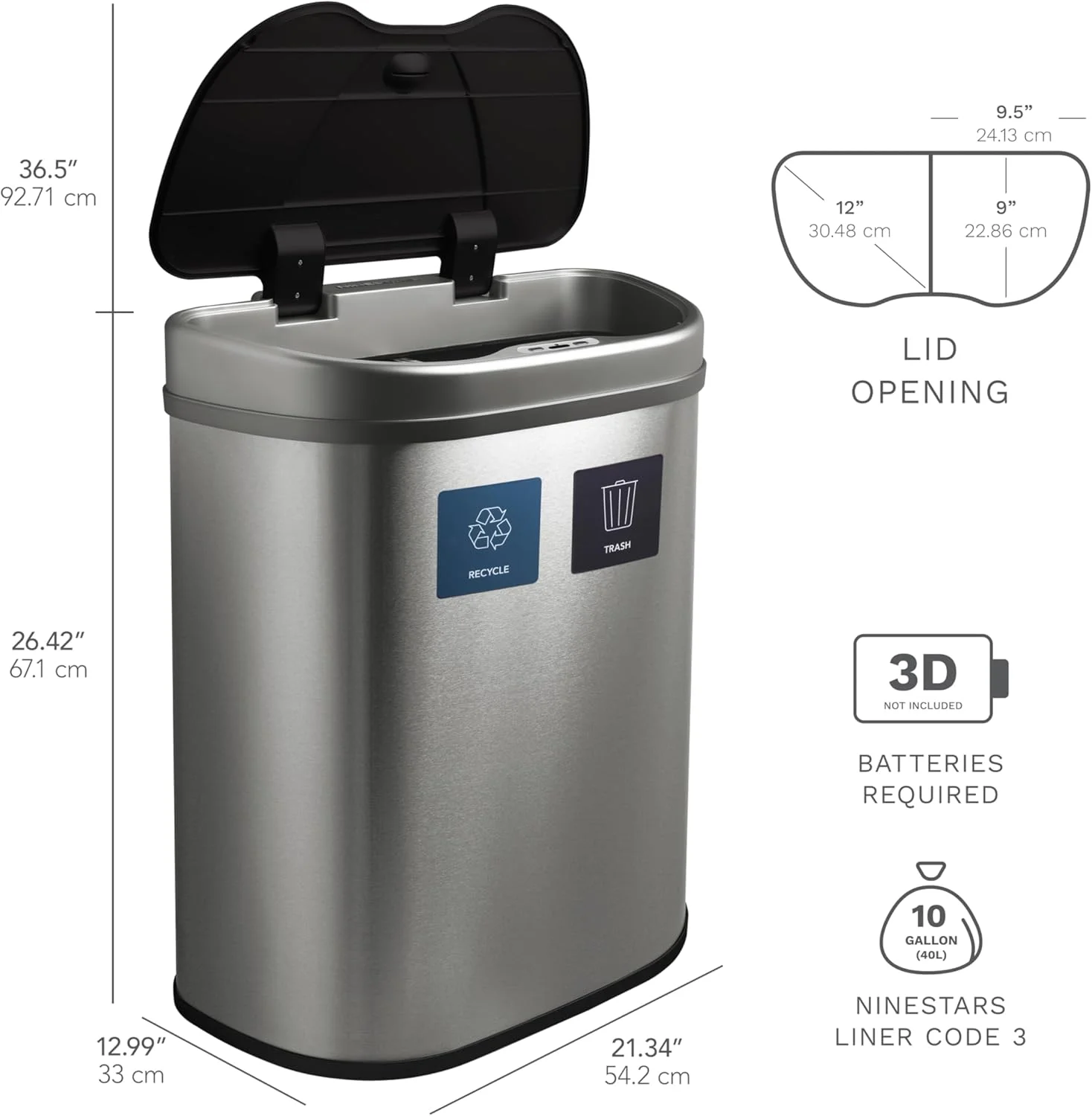 سطل زباله سنسور حرکتی Ninestars DZT-70-R3، خیلی بزرگ، نقره ای سطل زباله سنسور حرکتی Ninestars DZT-70-R3، خیلی بزرگ، نقره ای