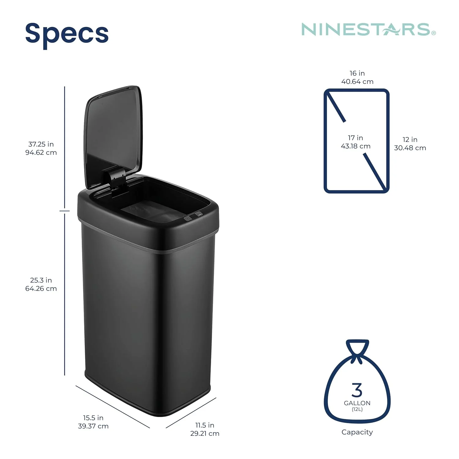 سطل زباله اتوماتیک سنسور حرکتی بدون لمس بیضی شکل NINESTARS DZT-50-16BSS با درب مشکی، 50 لیتر / 13 گالن، استیل ضد زنگ سطل زباله اتوماتیک سنسور حرکتی بدون لمس بیضی شکل NINESTARS DZT-50-16BSS با درب مشکی، 50 لیتر / 13 گالن، استیل ضد زنگ