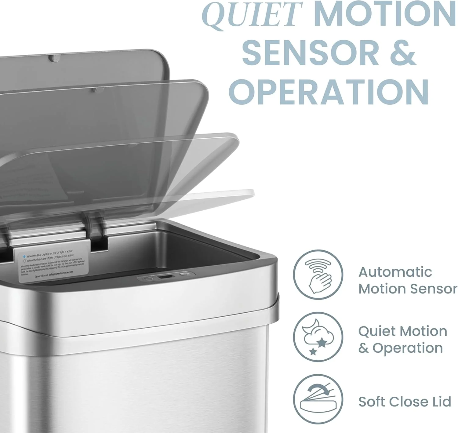 سطل زباله آشپزخانه اتوماتیک 50 لیتری نایین استارز سری نوا با قابلیت حذف بو، کنترل بوی اتوماتیک، سنسور حرکتی، استیل ضد زنگ هوشمند، نقره ای سطل زباله آشپزخانه اتوماتیک 50 لیتری نایین استارز سری نوا با قابلیت حذف بو، کنترل بوی اتوماتیک، سنسور حرکتی، استیل ضد زنگ هوشمند، نقره ای