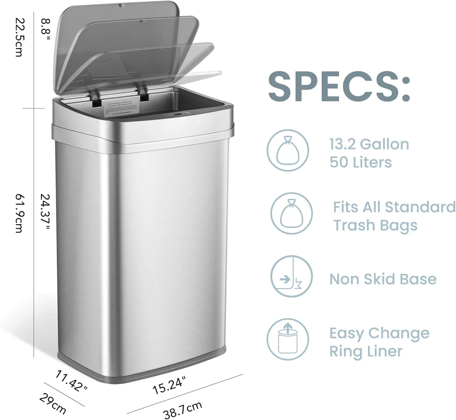 سطل زباله آشپزخانه اتوماتیک 50 لیتری نایین استارز سری نوا با قابلیت حذف بو، کنترل بوی اتوماتیک، سنسور حرکتی، استیل ضد زنگ هوشمند، نقره ای سطل زباله آشپزخانه اتوماتیک 50 لیتری نایین استارز سری نوا با قابلیت حذف بو، کنترل بوی اتوماتیک، سنسور حرکتی، استیل ضد زنگ هوشمند، نقره ای