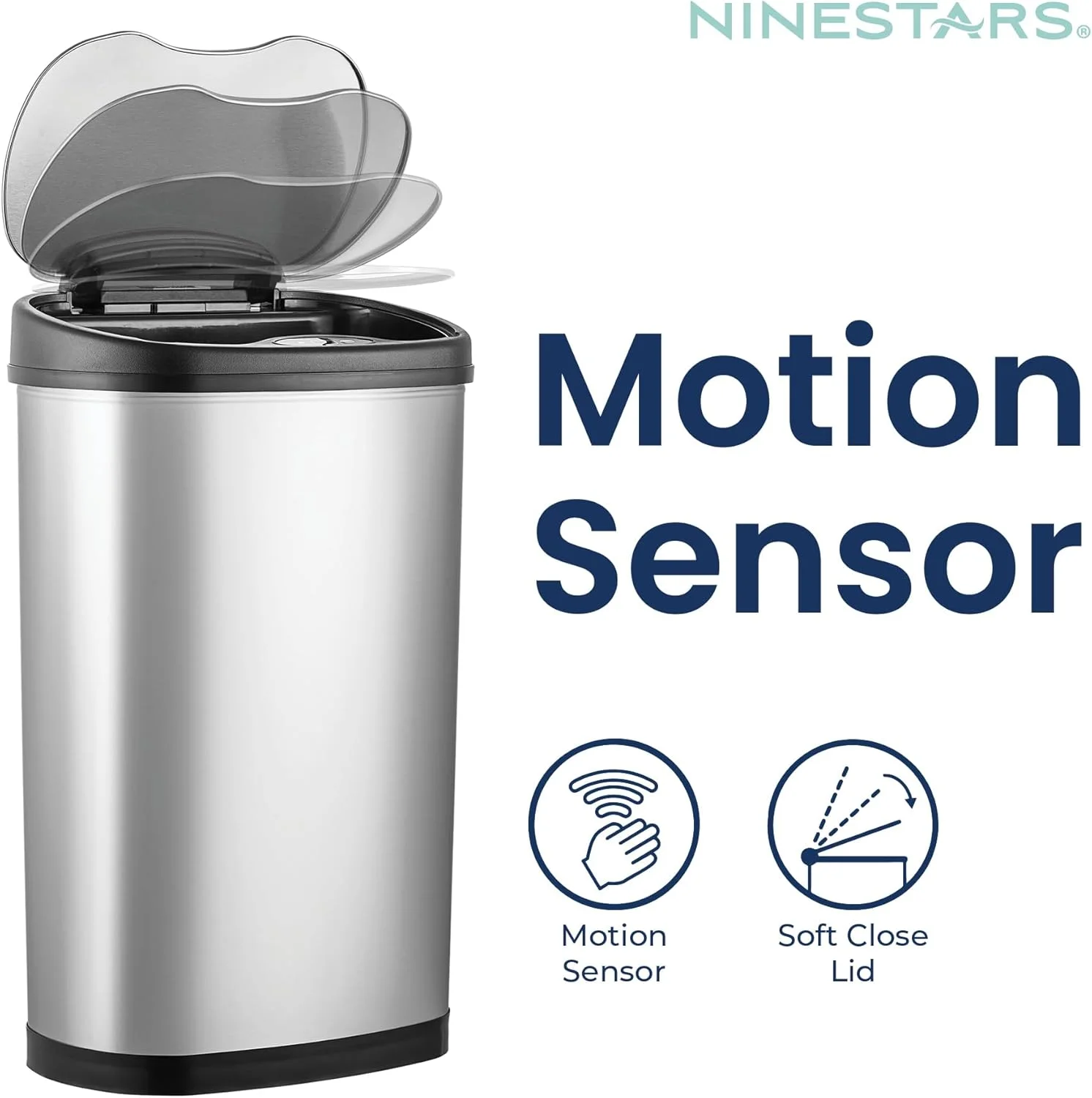 سطل زباله استیل 50 لیتری اتوماتیک بدون لمس Ninestars مدل DZT-50-13 با سنسور حرکتی و مکانیزم درب بسیار بادوام برای خانه، آشپزخانه و دفتر سطل زباله استیل 50 لیتری اتوماتیک بدون لمس Ninestars مدل DZT-50-13 با سنسور حرکتی و مکانیزم درب بسیار بادوام برای خانه، آشپزخانه و دفتر