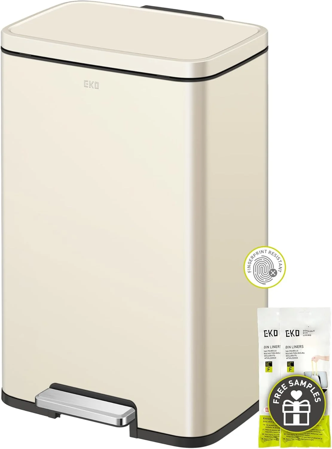سطل زباله پدالی 50 لیتری/13.2 گالنی EKO Madison با روکش استیل وانیلی با سطل داخلی - مقاوم در برابر اثر انگشت