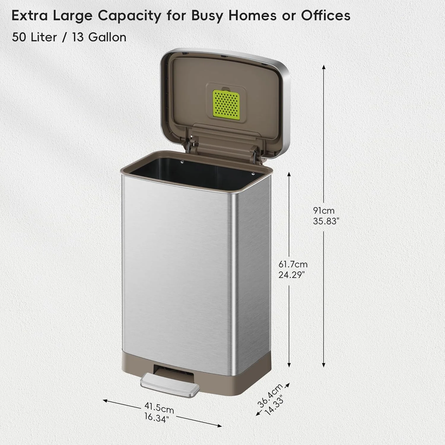 سطل زباله پدالی 50 لیتری ایکو مدل Hudson با روکش استیل مات و محفظه نگهداری کیسه زباله