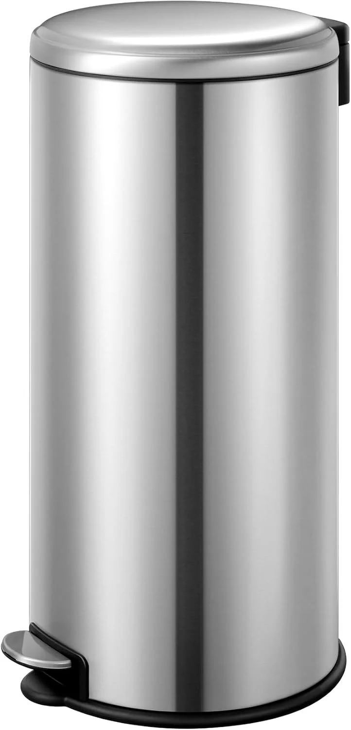 سطل پدالی 30 لیتری EKO مدل Serene - نقره ای | سطل گرد بزرگ با درب آرام بند | روکش مقاوم در برابر اثر انگشت | دارای سطل داخلی جداشدنی | تثبیت کننده کیسه