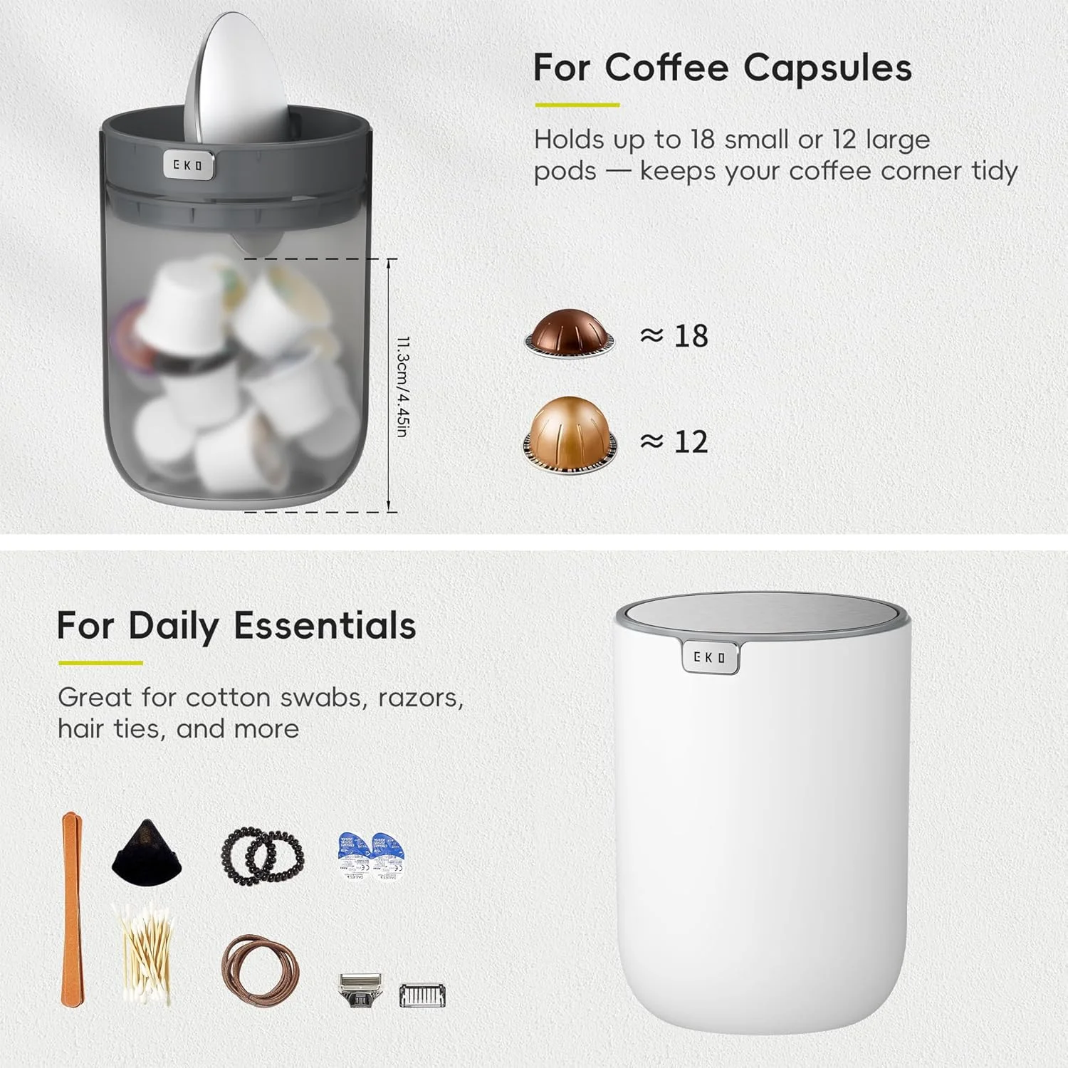 سطل زباله کوچک EKO Fandy با درب چرخشی، 2.2 لیتری، مناسب برای حمام، میز، روشویی، میز کار یا دفتر کار، سطل زباله کوچک (سفید) سطل زباله کوچک EKO Fandy با درب چرخشی، 2.2 لیتری، مناسب برای حمام، میز، روشویی، میز کار یا دفتر کار، سطل زباله کوچک (سفید)