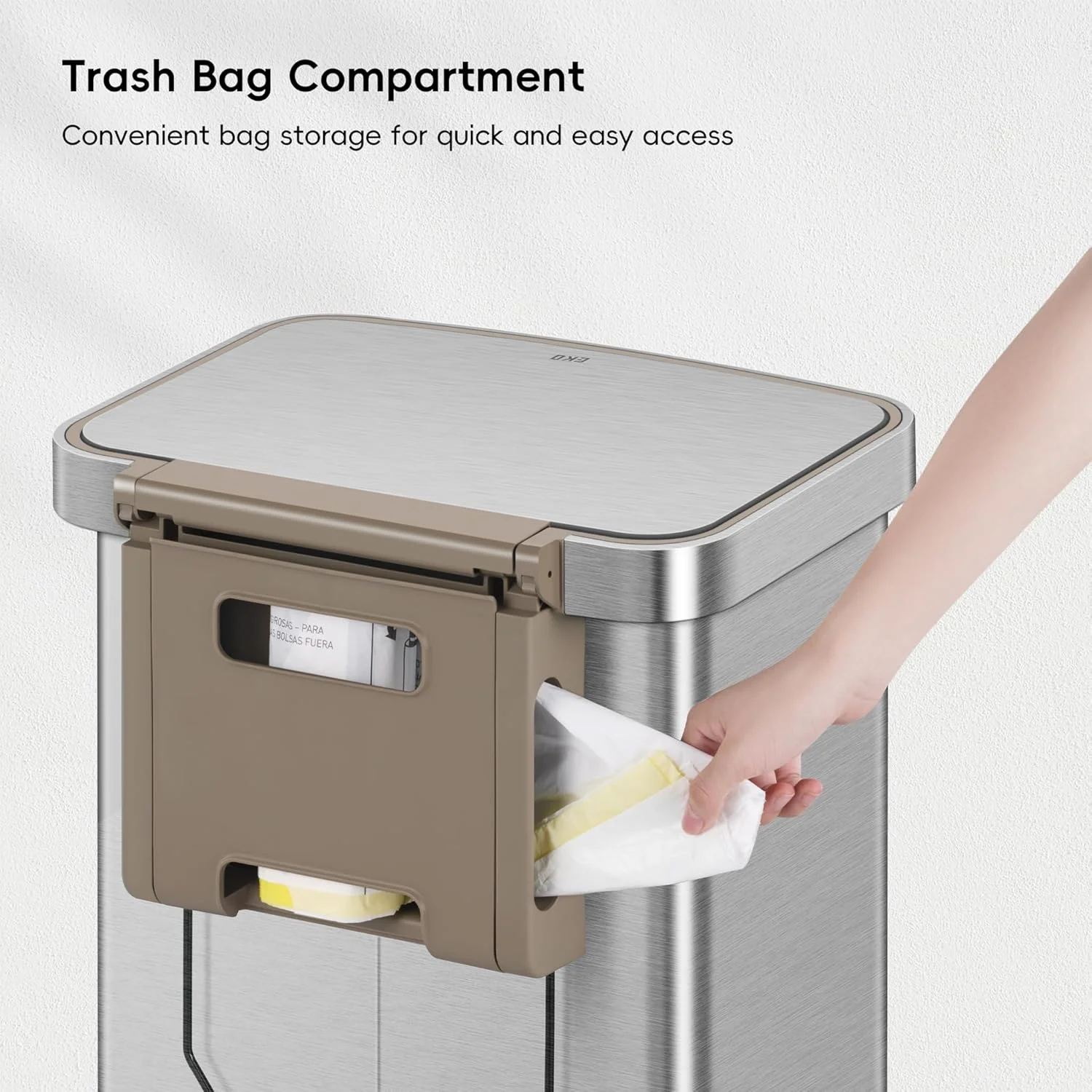 سطل زباله پدالی 50 لیتری ایکو مدل Hudson با روکش استیل مات و محفظه نگهداری کیسه زباله