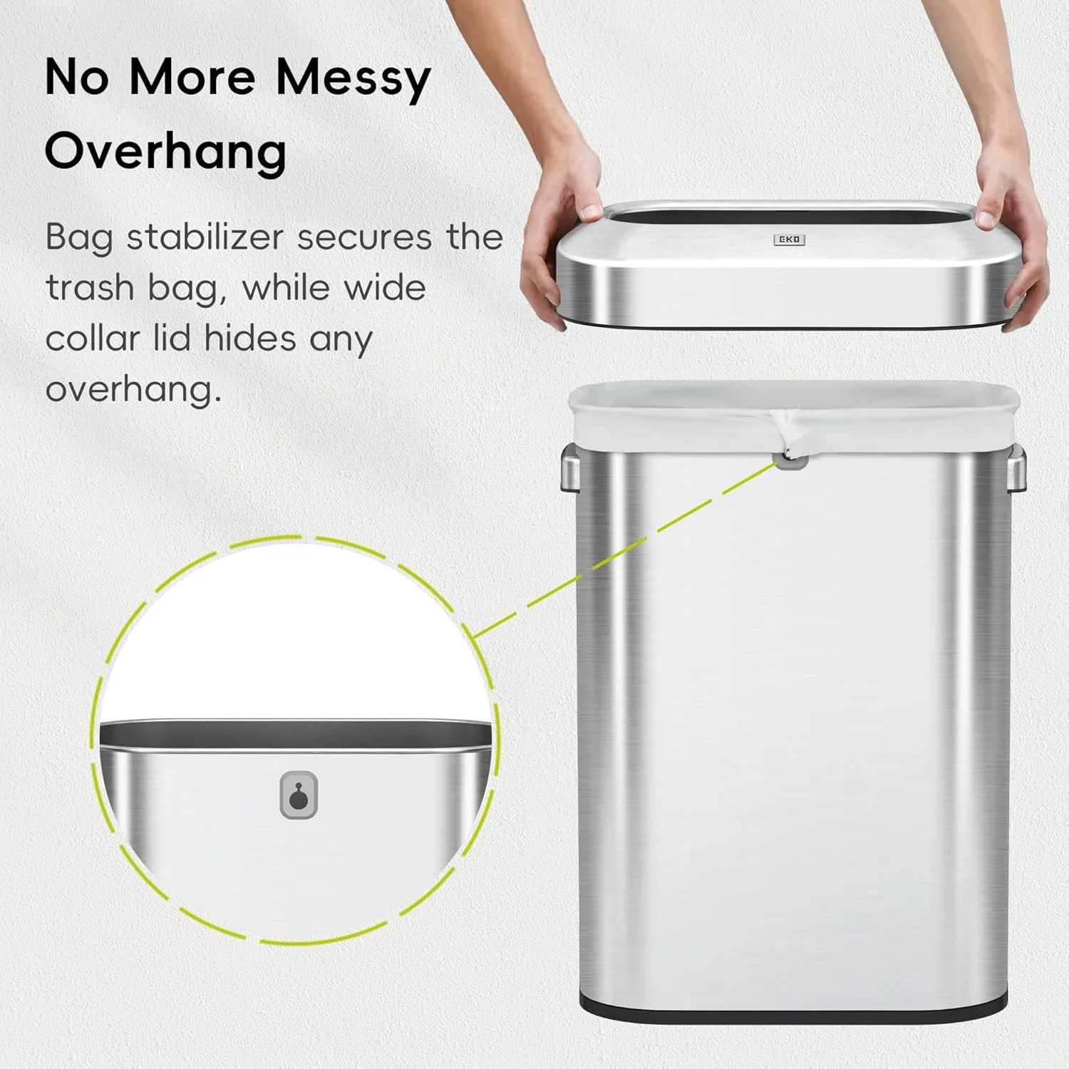 سطل زباله تجاری باریک شهری EKO، استیل ضد زنگ برس خورده