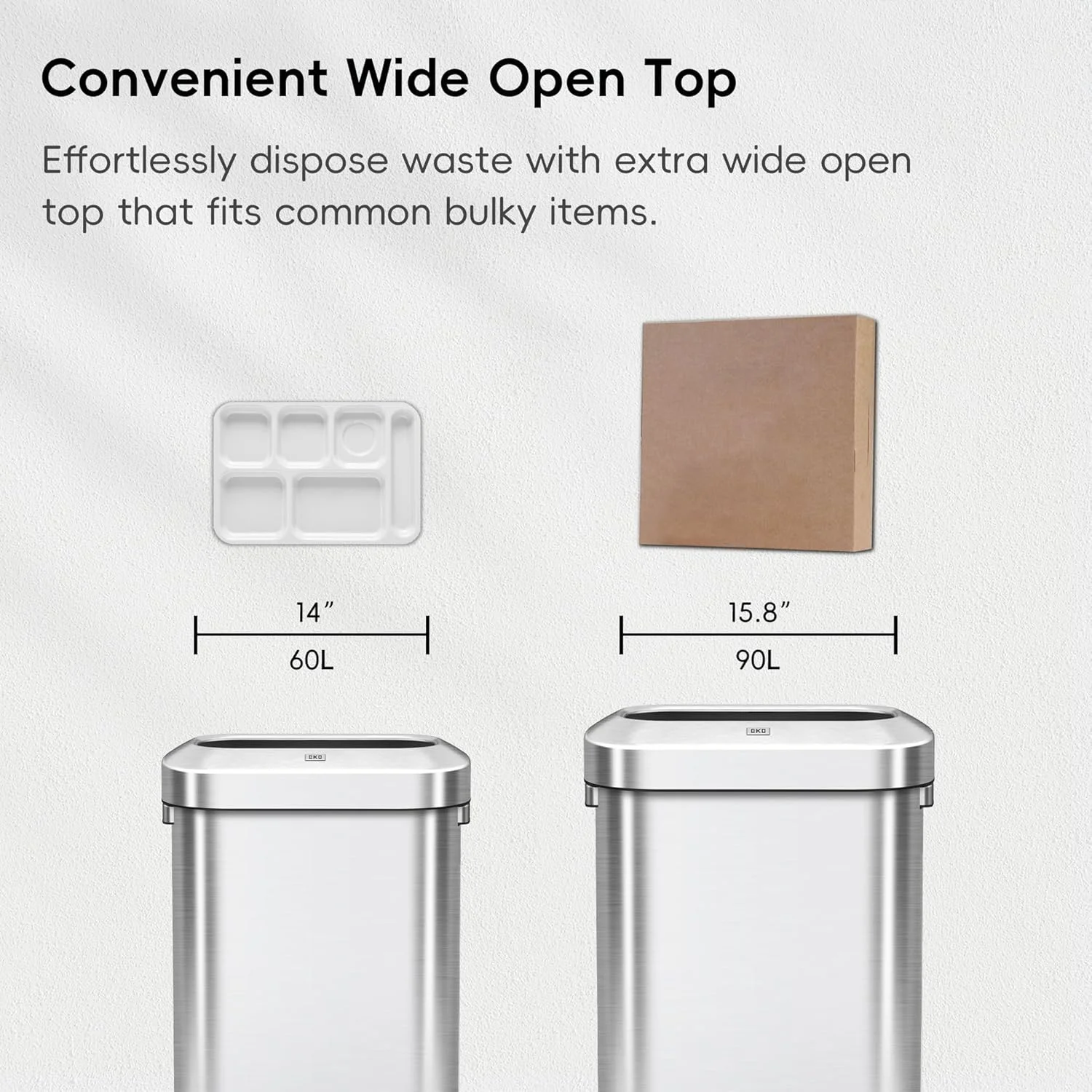 سطل زباله تجاری باریک شهری EKO، استیل ضد زنگ برس خورده
