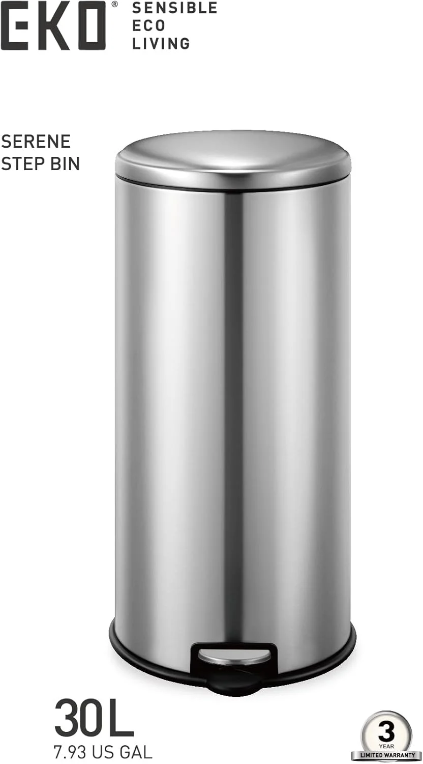 سطل پدالی 30 لیتری EKO مدل Serene - نقره ای | سطل گرد بزرگ با درب آرام بند | روکش مقاوم در برابر اثر انگشت | دارای سطل داخلی جداشدنی | تثبیت کننده کیسه سطل پدالی 30 لیتری EKO مدل Serene - نقره ای | سطل گرد بزرگ با درب آرام بند | روکش مقاوم در برابر اثر انگشت | دارای سطل داخلی جداشدنی | تثبیت کننده کیسه