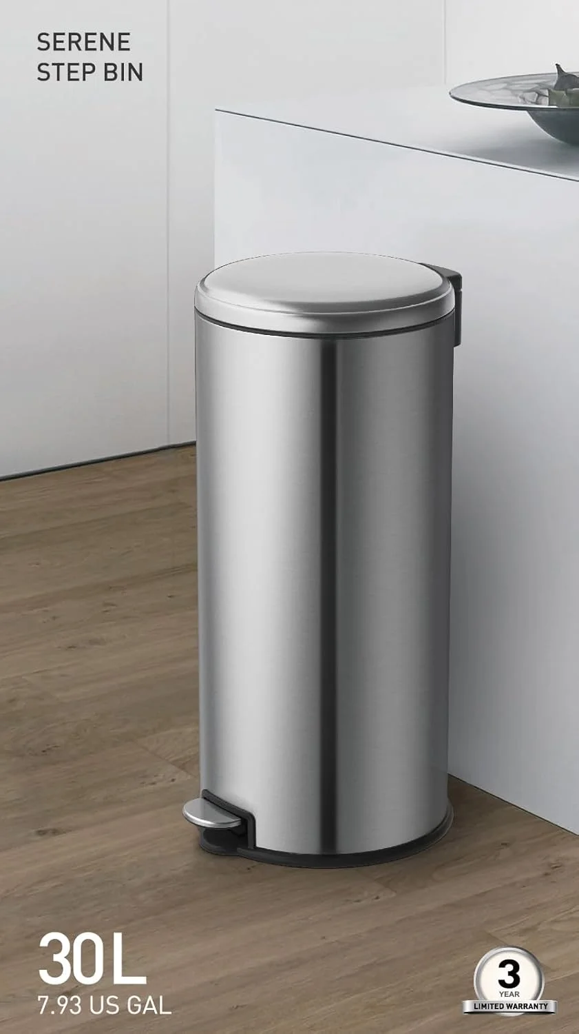 سطل پدالی 30 لیتری EKO مدل Serene - نقره ای | سطل گرد بزرگ با درب آرام بند | روکش مقاوم در برابر اثر انگشت | دارای سطل داخلی جداشدنی | تثبیت کننده کیسه سطل پدالی 30 لیتری EKO مدل Serene - نقره ای | سطل گرد بزرگ با درب آرام بند | روکش مقاوم در برابر اثر انگشت | دارای سطل داخلی جداشدنی | تثبیت کننده کیسه