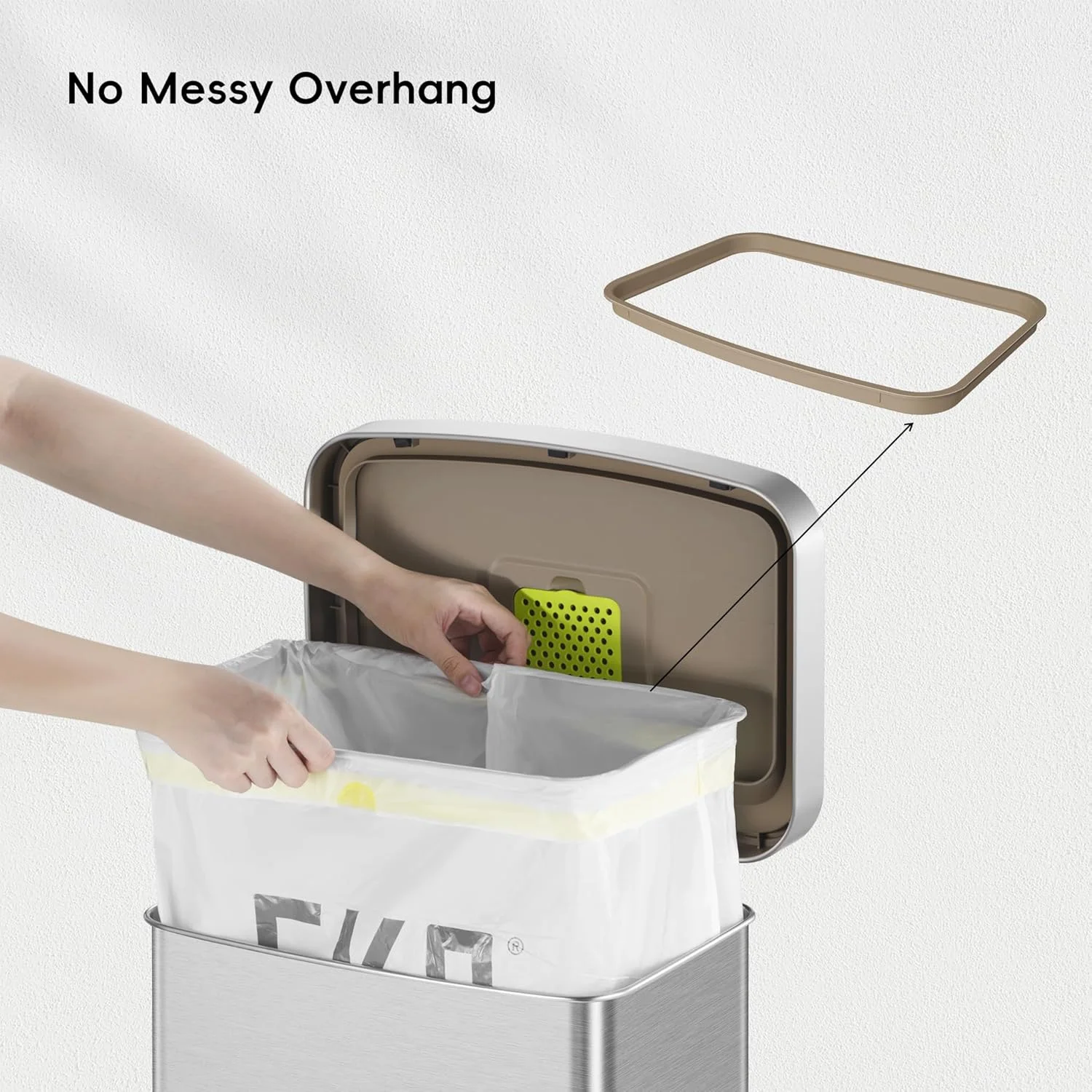 سطل زباله پدالی 50 لیتری ایکو مدل Hudson با روکش استیل مات و محفظه نگهداری کیسه زباله