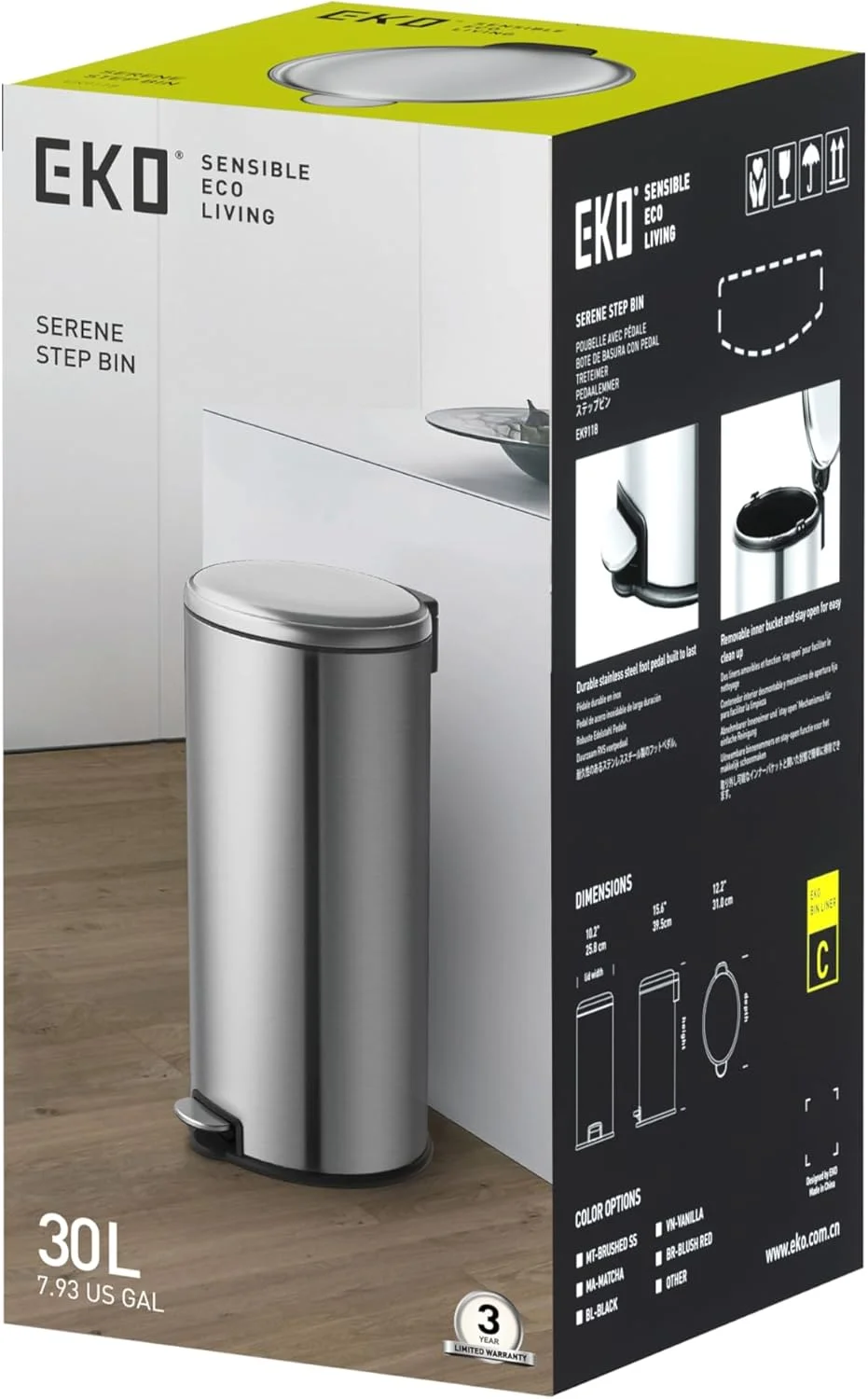 سطل پدالی 30 لیتری EKO مدل Serene - نقره ای | سطل گرد بزرگ با درب آرام بند | روکش مقاوم در برابر اثر انگشت | دارای سطل داخلی جداشدنی | تثبیت کننده کیسه سطل پدالی 30 لیتری EKO مدل Serene - نقره ای | سطل گرد بزرگ با درب آرام بند | روکش مقاوم در برابر اثر انگشت | دارای سطل داخلی جداشدنی | تثبیت کننده کیسه