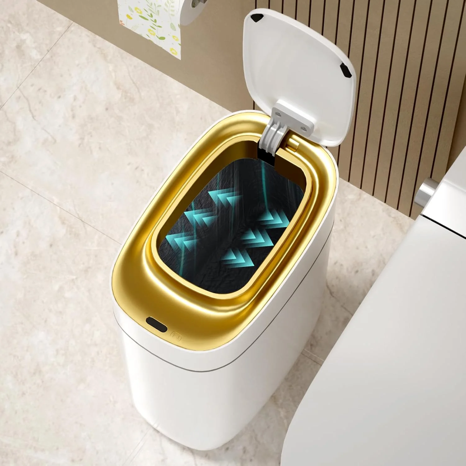 سطل زباله کوچک ELPHECO با درب، سطل زباله کیسه دار اتوماتیک 2.5 گالن، سطل زباله باریک سنسوردار، سطل زباله سنسور حرکتی پلاستیکی، سطل زباله باریک ضد آب با درب آرام بند