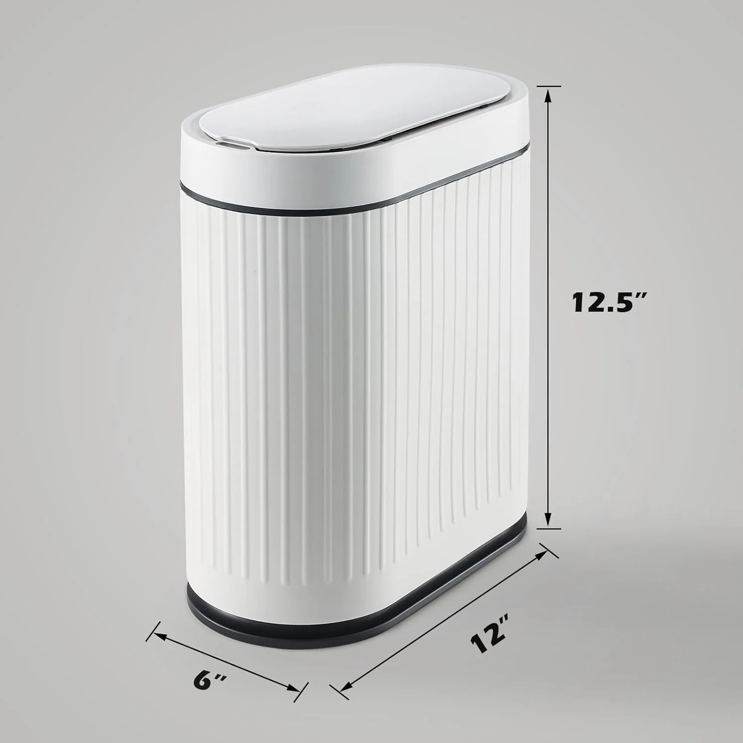 سطل زباله حمام ELPHECO با درب، 2 گالن، سطل زباله سنسور حرکتی 7.5 لیتری، سطل زباله کوچک بدون لمس، سطل زباله باریک ضد آب هوشمند با راه راه برای اتاق خواب، دفتر (سفید-مشکی)
