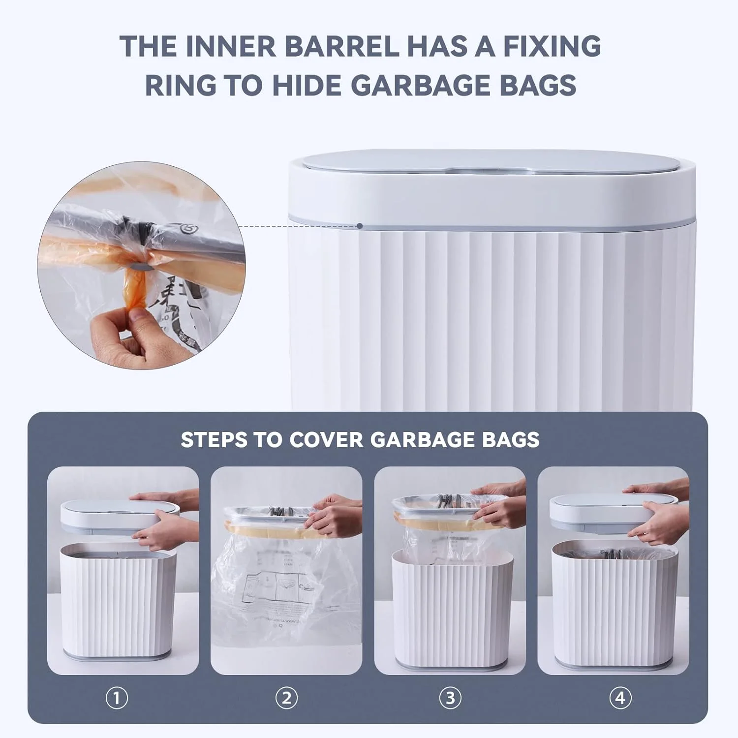 سطل زباله باریک حمام ELPHECO - ضد آب 2.5 گالن، سطل زباله سنسور حرکتی 10 لیتری برای استفاده در آشپزخانه و دفتر باریک، سفید با حاشیه خاکستری سطل زباله باریک حمام ELPHECO - ضد آب 2.5 گالن، سطل زباله سنسور حرکتی 10 لیتری برای استفاده در آشپزخانه و دفتر باریک، سفید با حاشیه خاکستری