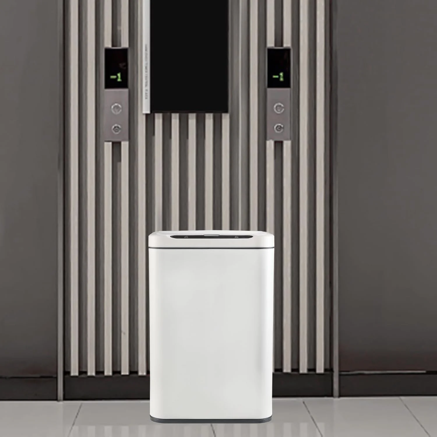 سطل زباله استیل اداری ELPHECO با سنسور حرکتی، سطل زباله هوشمند بدون لمس، سطل زباله اتوماتیک برای آشپزخانه، دفتر، حمام (سفید، 21 لیتر)، 3AA