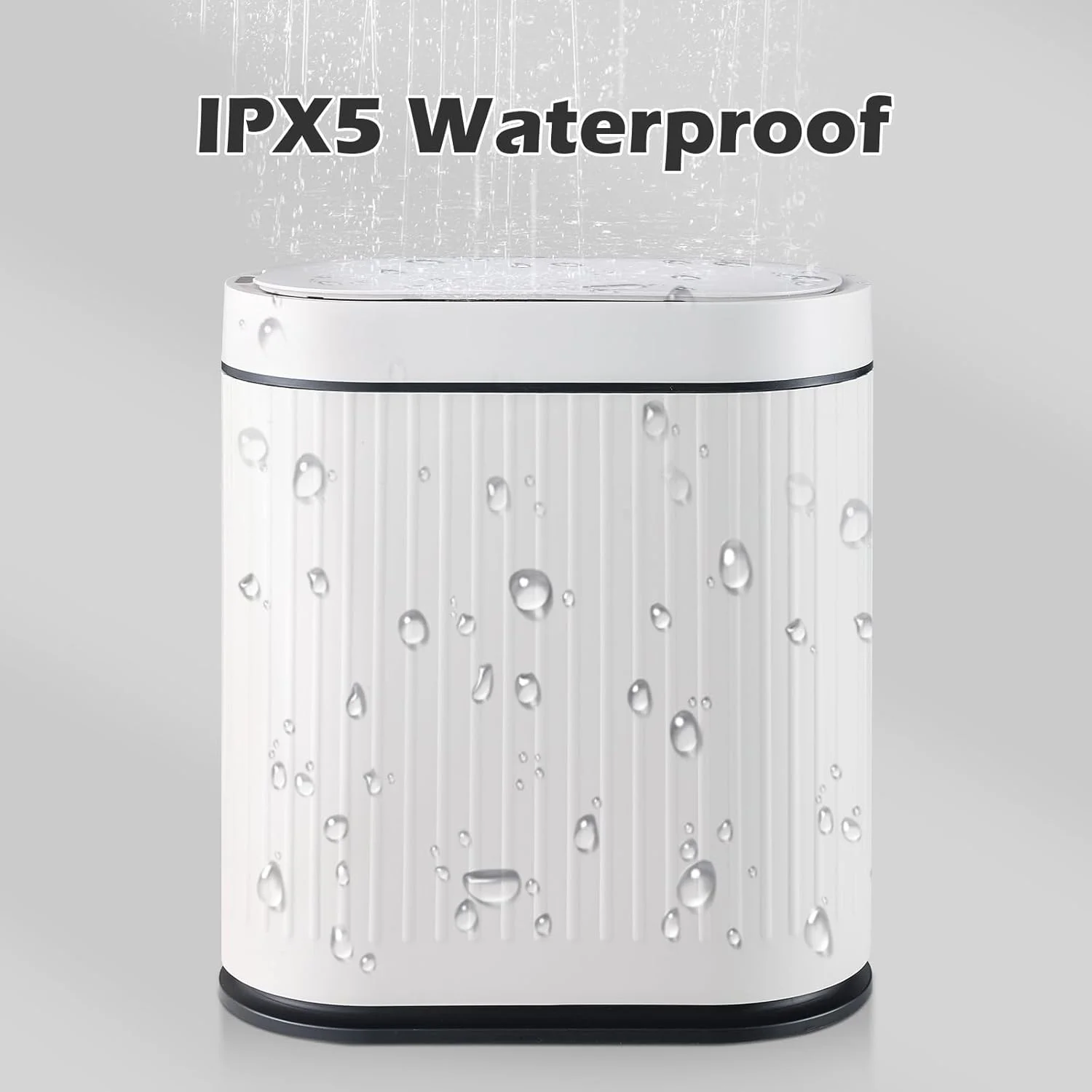 سطل زباله حمام ELPHECO با درب، 2 گالن، سطل زباله سنسور حرکتی 7.5 لیتری، سطل زباله کوچک بدون لمس، سطل زباله باریک ضد آب هوشمند با راه راه برای اتاق خواب، دفتر (سفید-مشکی)