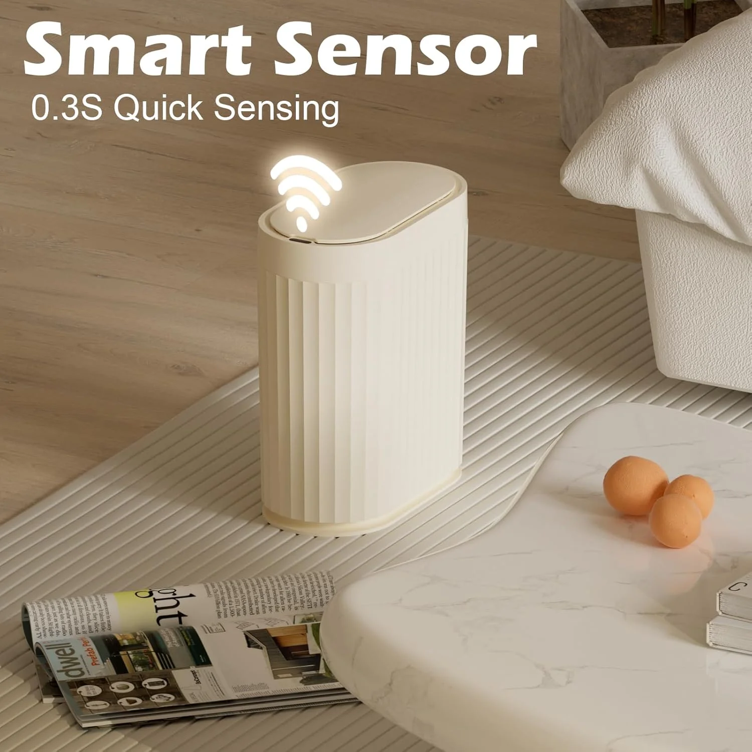 سطل زباله 2.5 گالنی سنسوردار ELPHECO با درب، بژ سطل زباله 2.5 گالنی سنسوردار ELPHECO با درب، بژ