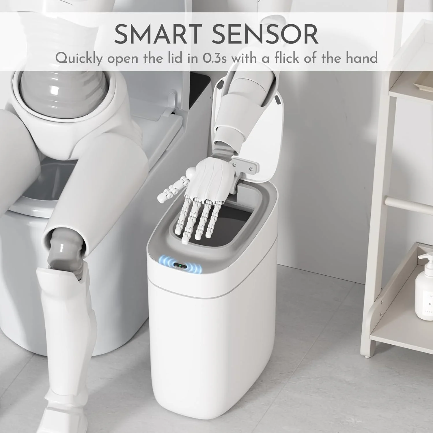 سطل زباله سنسوردار باریک ELPHECO مناسب حمام (سفید) سطل زباله سنسوردار باریک ELPHECO مناسب حمام (سفید)