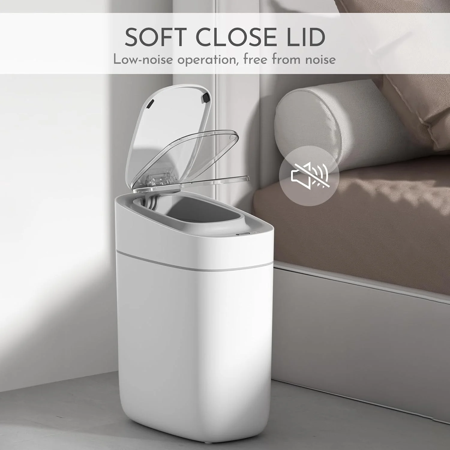 سطل زباله سنسوردار باریک ELPHECO مناسب حمام (سفید) سطل زباله سنسوردار باریک ELPHECO مناسب حمام (سفید)