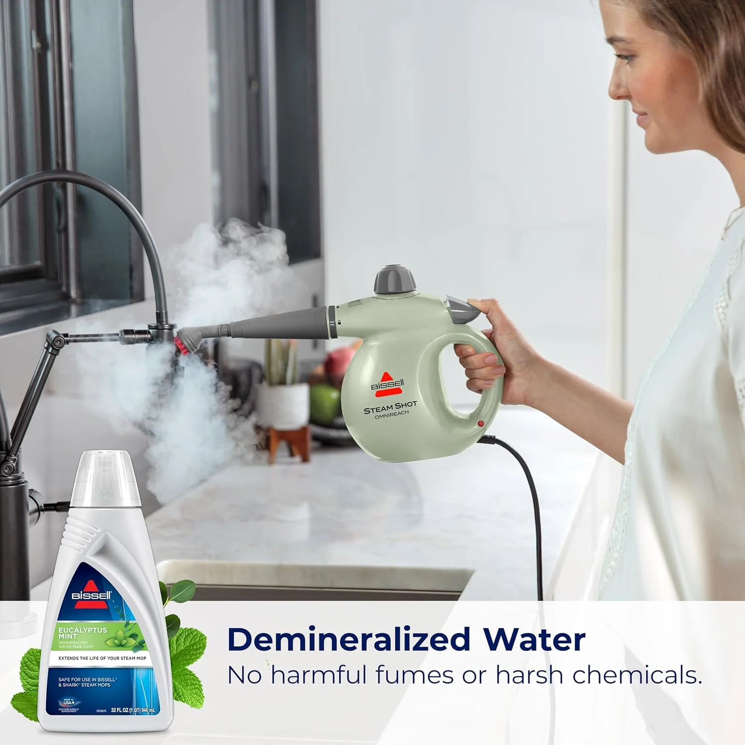 آب مقطر بخارشوی BISSELL با رایحه اکالیپتوس و نعناع، 946 میلی لیتر، 1392، سفید