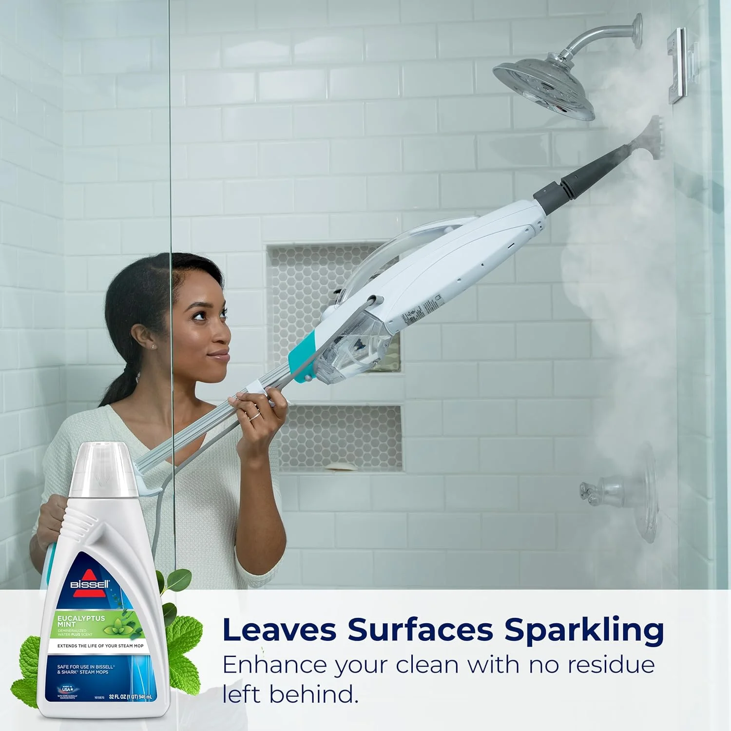 آب مقطر بخارشوی BISSELL با رایحه اکالیپتوس و نعناع، 946 میلی لیتر، 1392، سفید