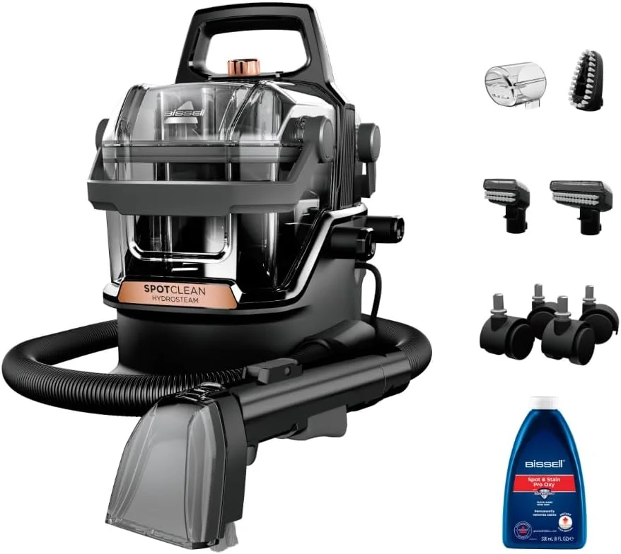 جاروبرقی لکه بر BISSELL SpotClean HydroSteam 3700E - تمیز کننده عمیق قابل حمل با فناوری Hydrosteam، حذف قدرتمند لکه ها برای فرش ها با قدرت بخار، جمع و جور و سبک وزن | 2 سال گارانتی BISSELL