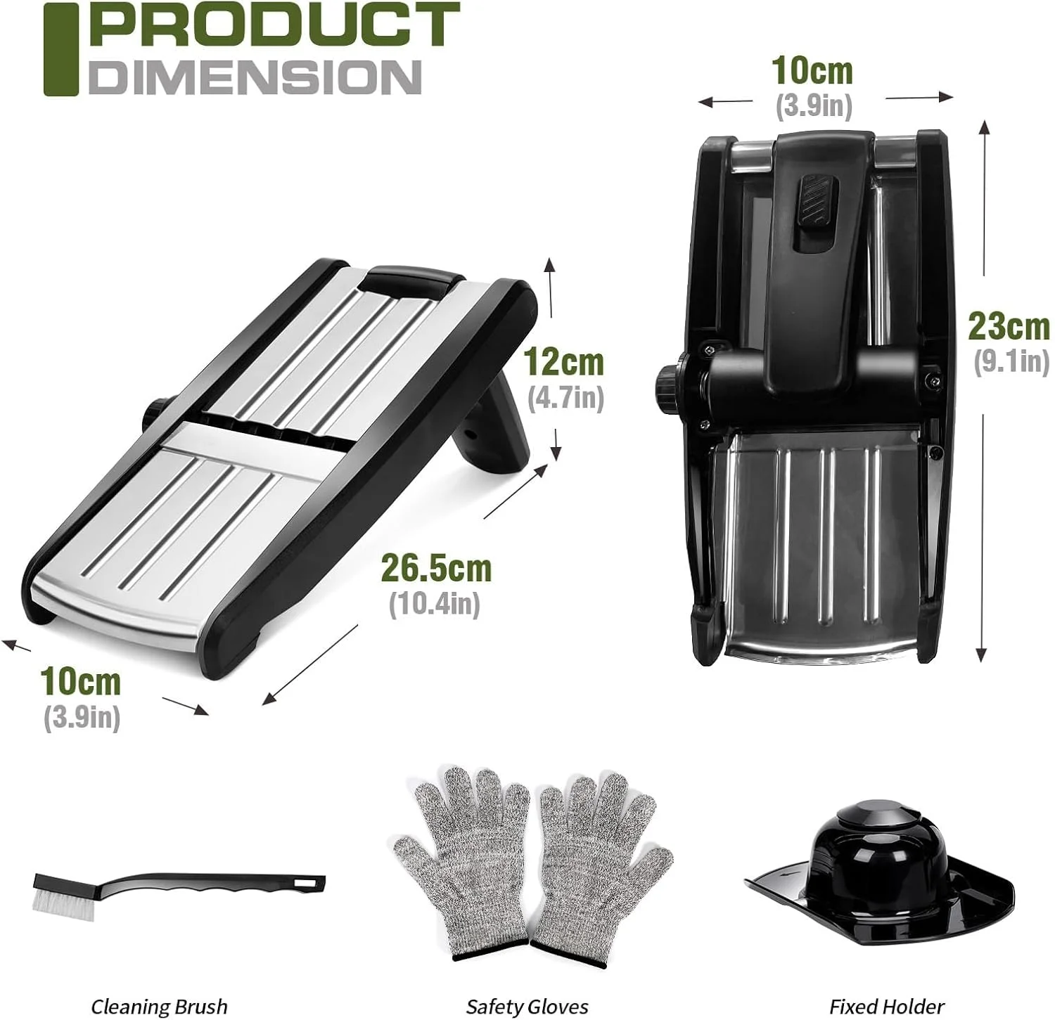 اسلایسر سبزیجات چندکاره مستر هوم 5 در 1، اسلایسر غذای استیل ضد زنگ با دستکش ایمنی و برس تمیز کننده، خردکن سبزیجات قابل تنظیم برای سیب زمینی، پیاز، هویج، خیار، کلم