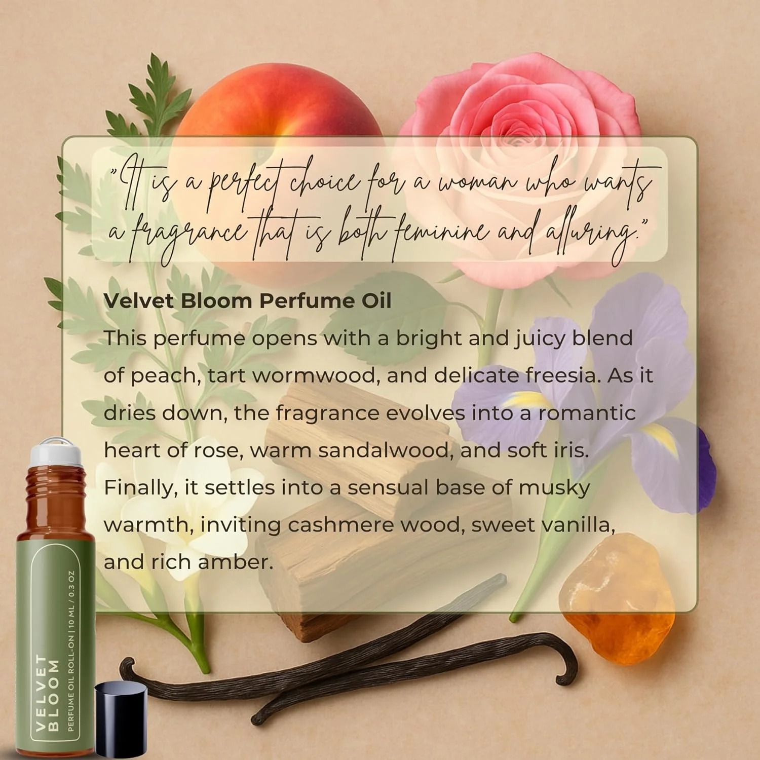 عطر رولی ولوت بلوم Devinez - رایحه هلو، رز و عنبر برای خانم ها - بدون الکل و ماندگاری طولانی (دارای گواهینامه IFRA) 10 میلی لیتر