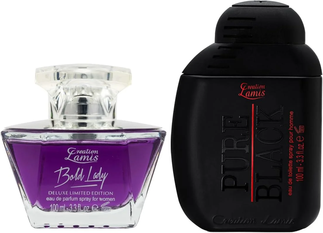 ادکلن مردانه Creation Lamis Deluxe Pure Black Eau de Toilette حجم 100 میلی لیتر و ادکلن زنانه Creation Lamis Deluxe Bold Lady Eau de Parfum حجم 100 میلی لیتر (بسته ترکیبی)